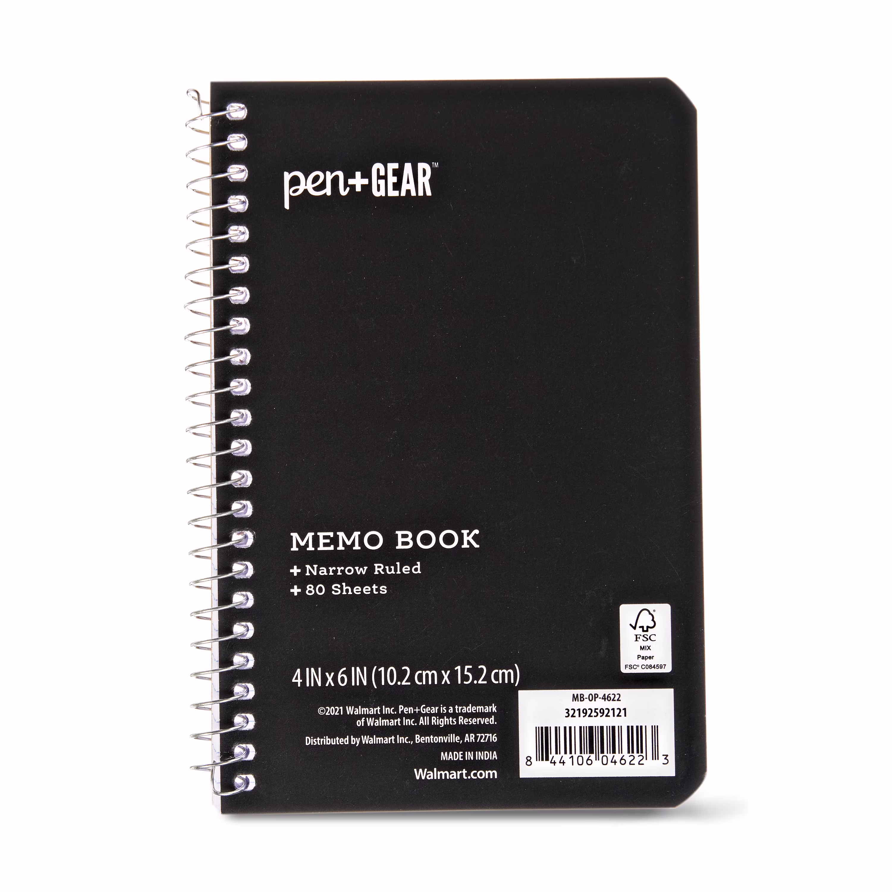 (4 pack) Pen+Gear Memo Book, 4 in x 6 in, Narrow Ruled, 80 Sheets, Black, Spiral Bound, Paper Cover