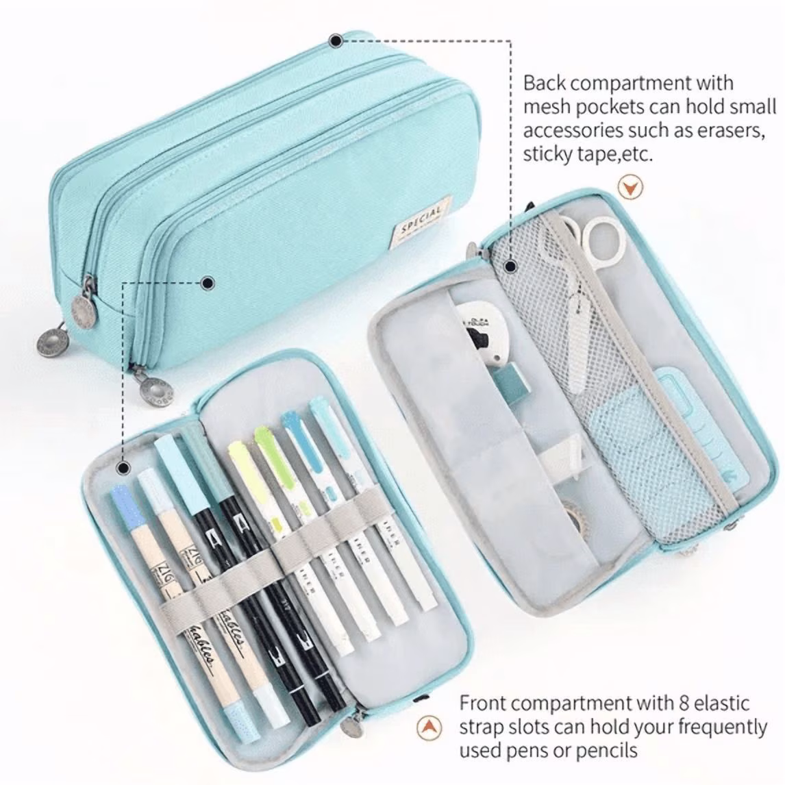 PALIFEUR Pencil Case Large Capacity Pencil Pouch, Multi-layer Aesthetic Pen Bag, Sturdy Multifunctional Pencil Bag, Pencil Box, Sky Blue