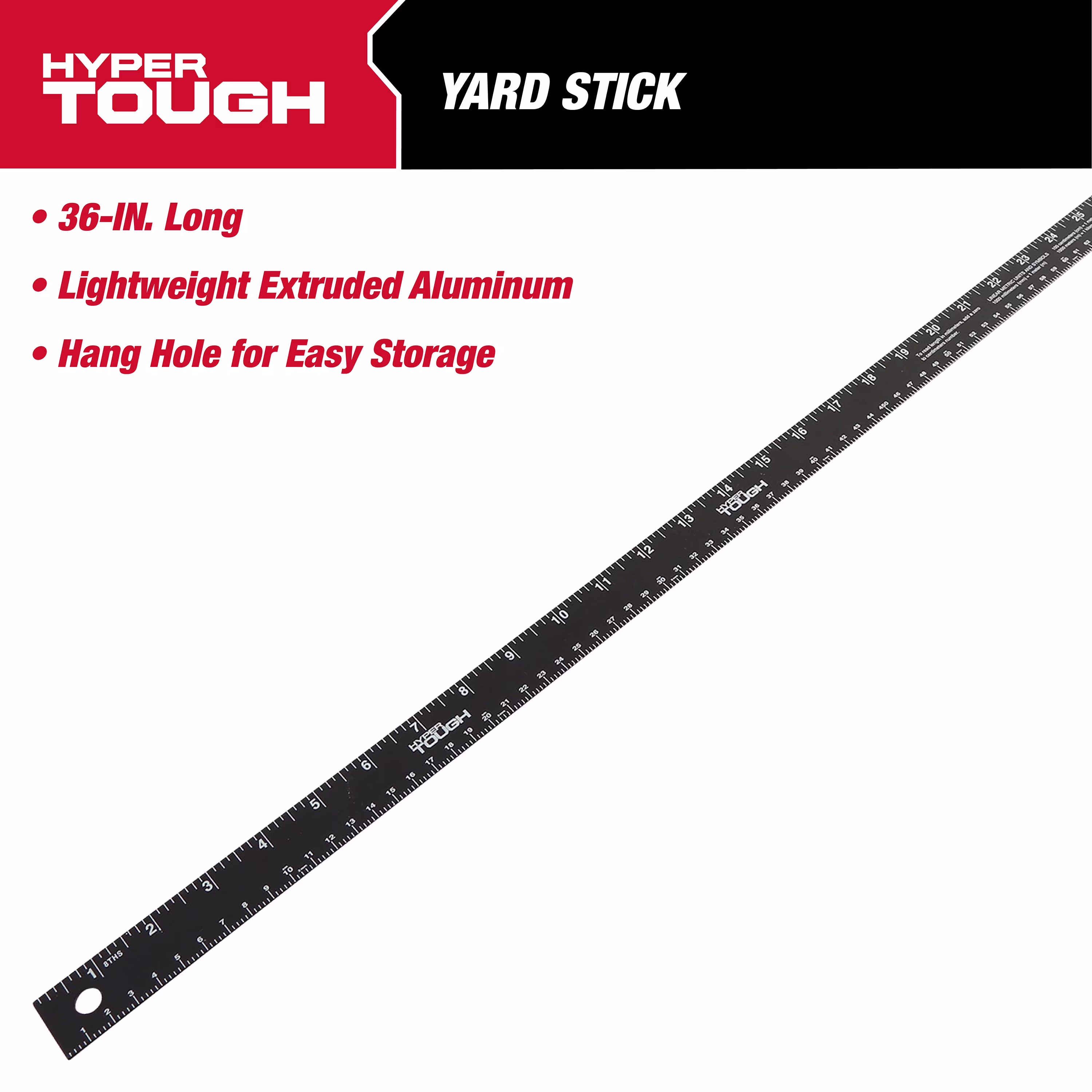 Hyper Tough Aluminum Ruler Yardstick, 36 inch
