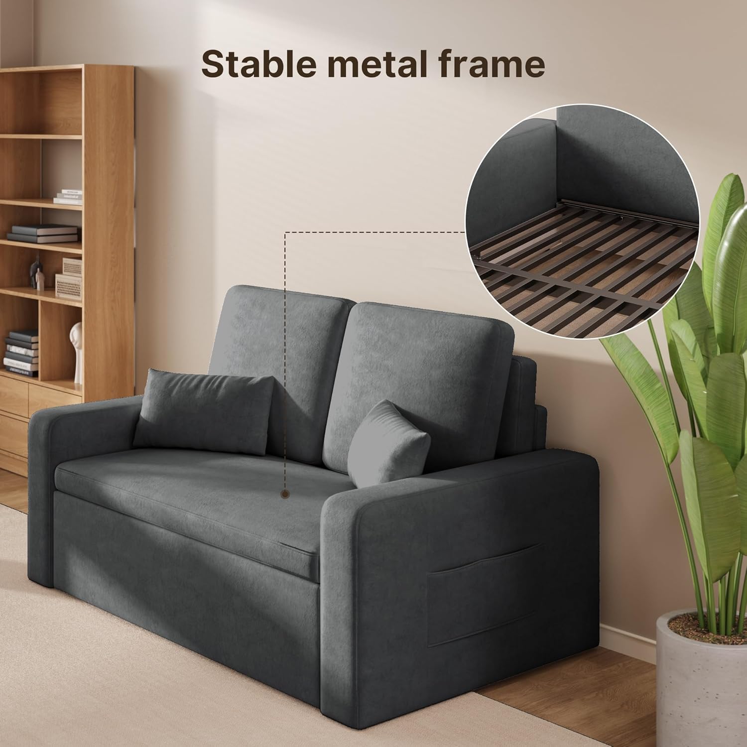 Canapé lit 2 places convertible velours gris foncé