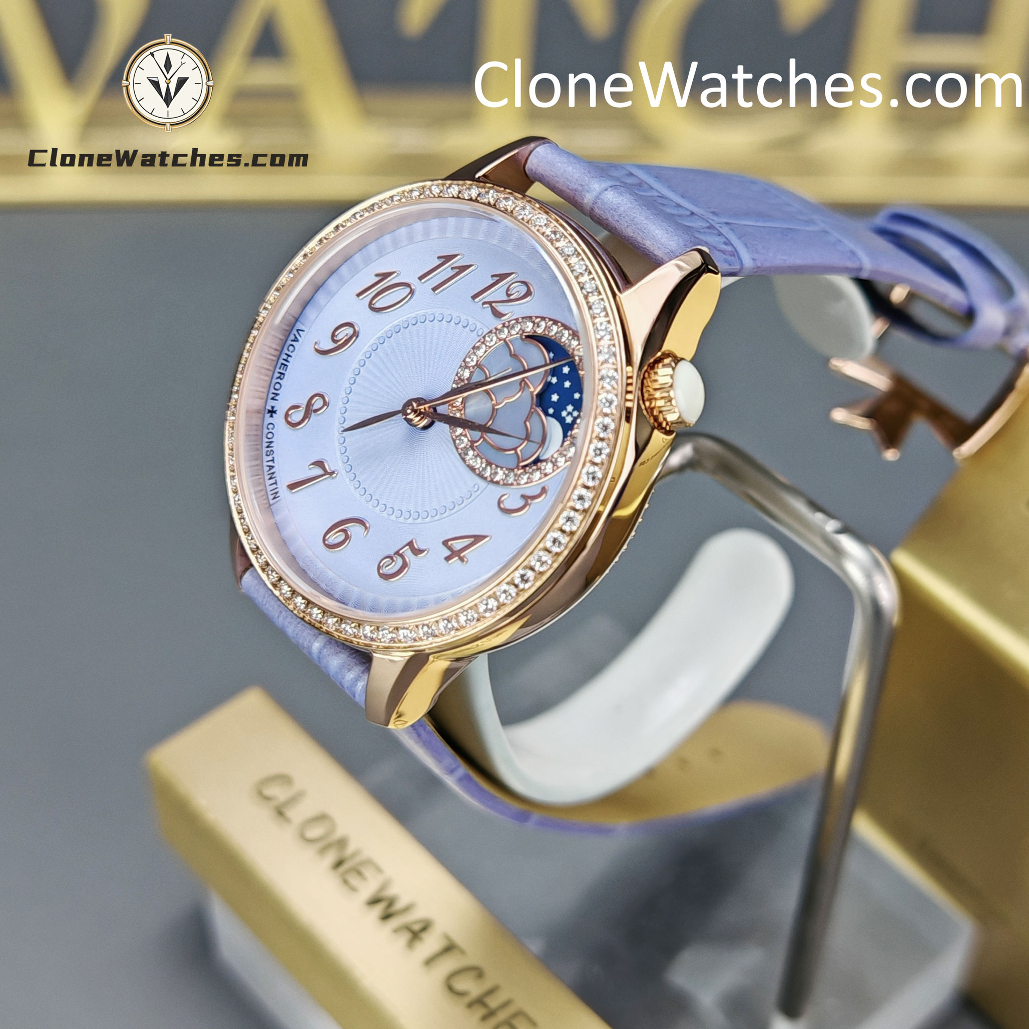 Vacheron Constantin Super Clone Watches 1:1 Égérie Moon Phase 8005F/000R-H030 Purple Dial