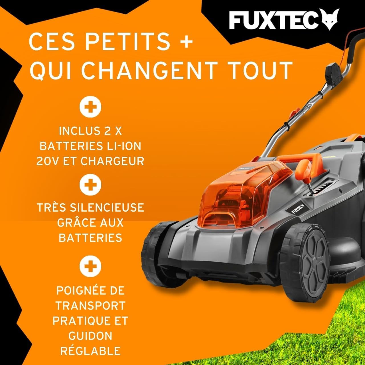 Tondeuse gazon sans fil 40 V 43 cm 40 L hauteur réglable avec batteries et chargeur