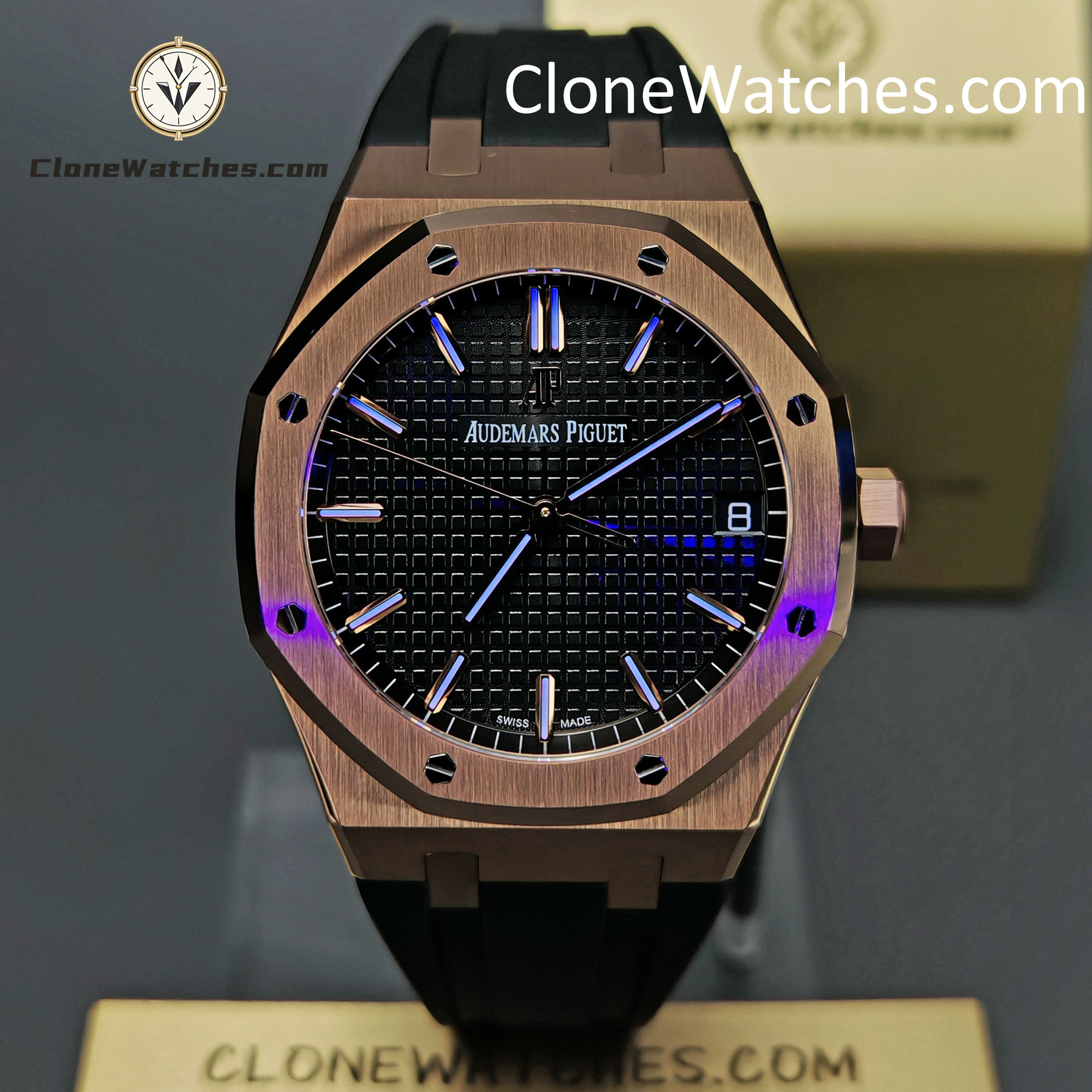 Audemars Piguet Super Clone Watches 1:1 Royal Oak Rose Gold 15500 Black Dial