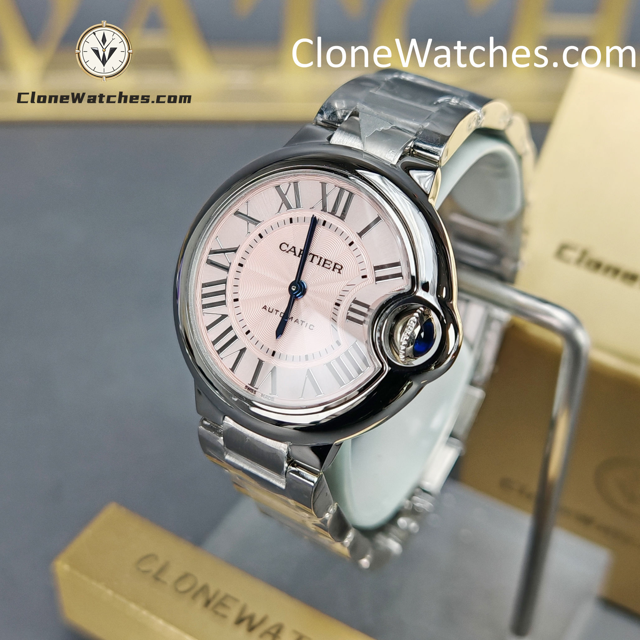 Cartier Super Clone Watches 1:1 Ballon Bleu de WSBB0068 Pink Dial Roman Scale 33mm