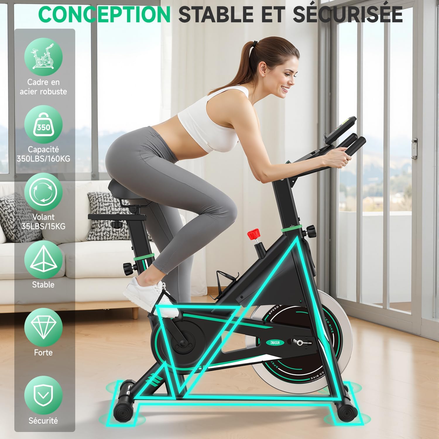 Vélo appartement silencieux résistance réglable écran LCD capacité 160 kg