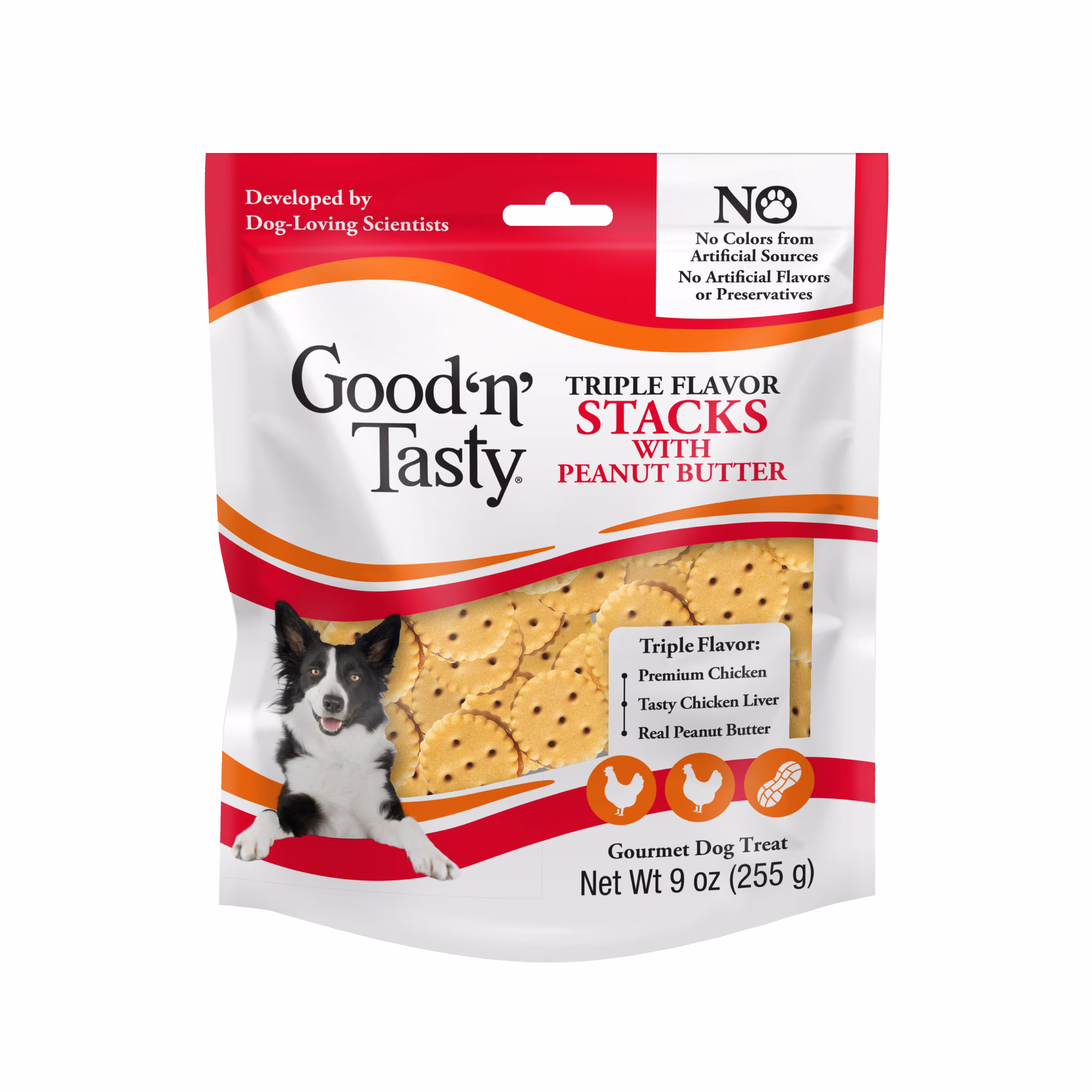 Good ‘n’ Tasty Triple Flavor Stacks, Treats for All Dogs with Chicken and Peanut Butter, 9 oz