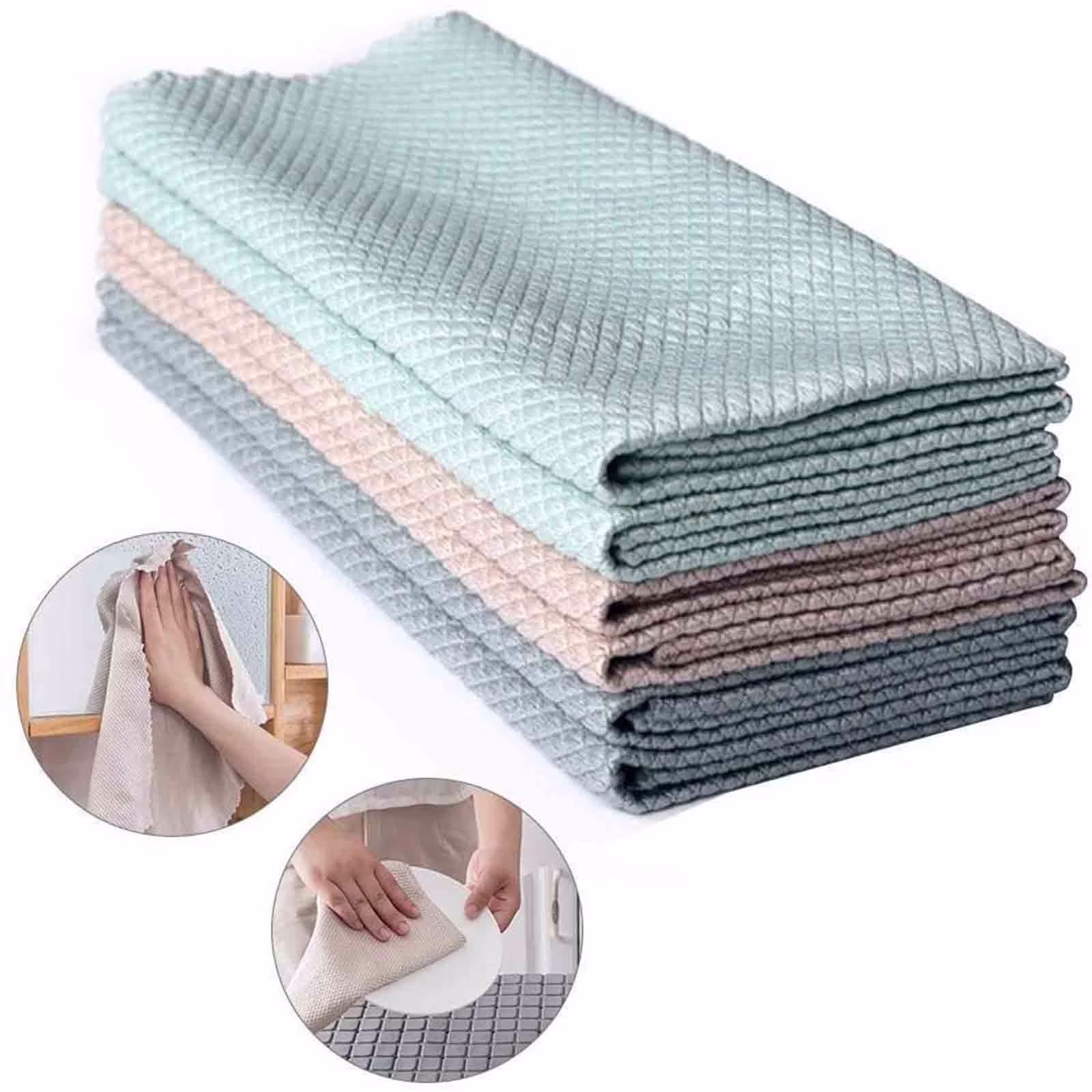 ZOURIH Fish Scale Streak Free Magic Glass Window Car Mirror Microfiber Cleaning Cloth Cleaner Cloths,Lint Free Stainless Steel Windshield Shower Cleaning Cloth,(3 PCS)