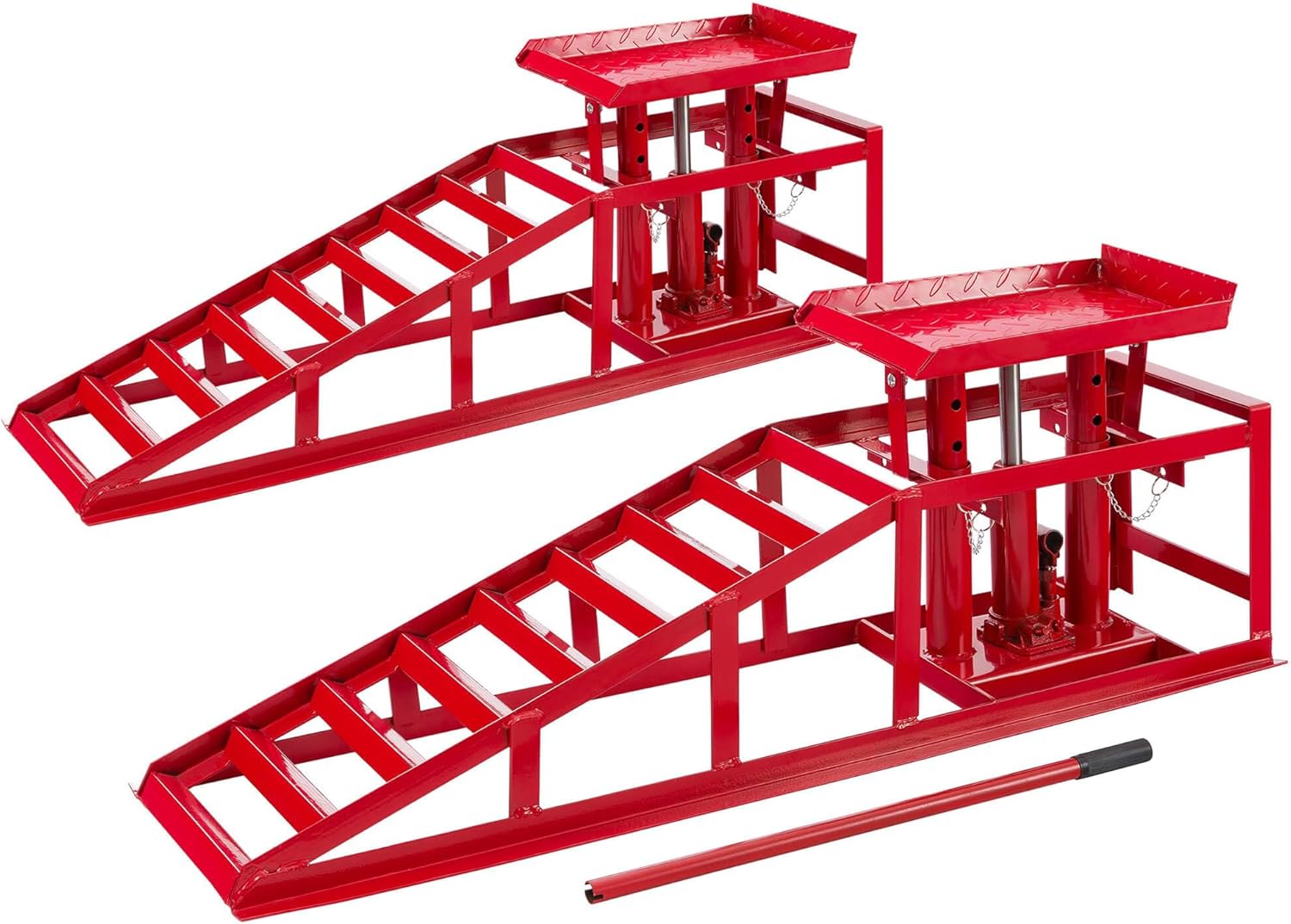 Lot 2 rampes accès avec cric hydraulique 2T pont élévateur auto XXL largeur 257 mm hauteur réglable rouge