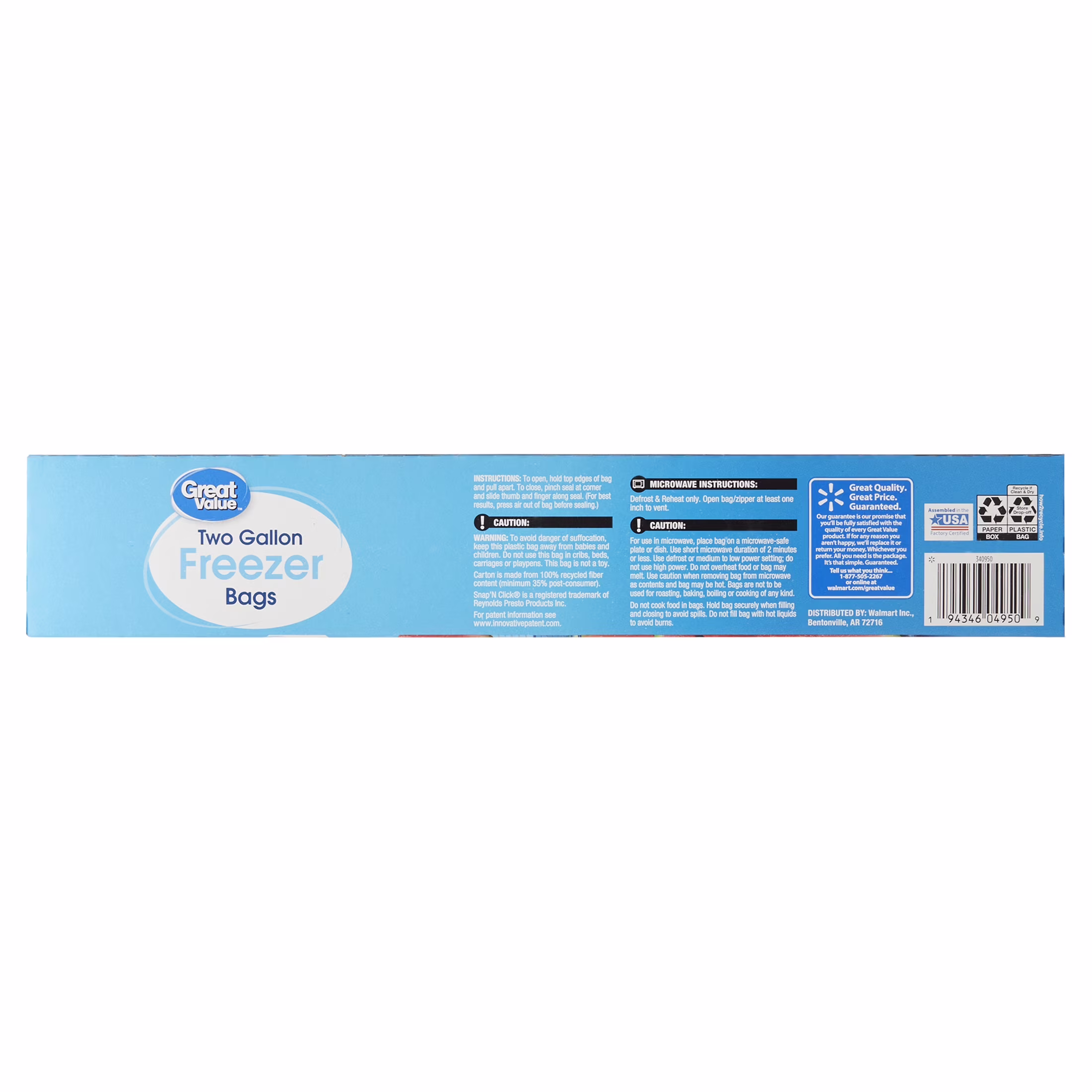 Great Value Double Zipper 2 Gallon Freezer Bag, 10 Count