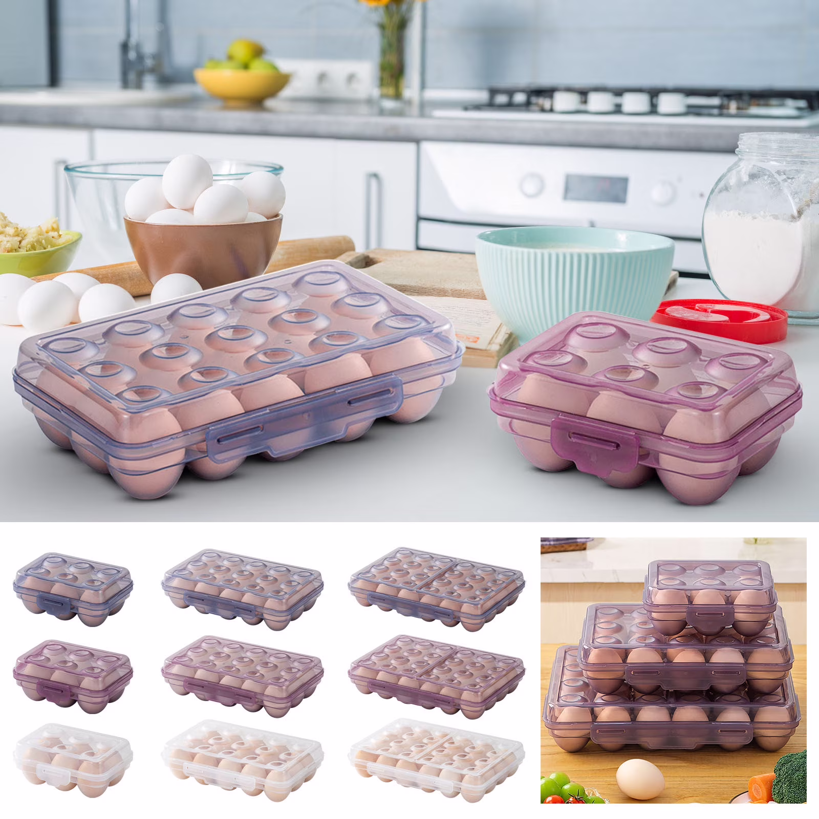 Kedshhgu Egg Holder for Refrigerator Home Essentials Organization and Storage Box, Stackable Egg Holder for Kitchen Storage, Holiday Baking Food Preparation Tools