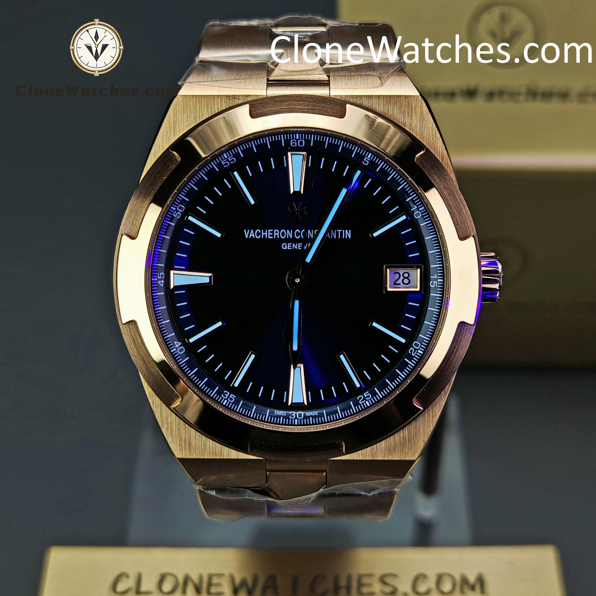Vacheron Constantin Super Clone Watches 1:1 Overseas Rose Gold 4500V/210R-B705 Blue Dial