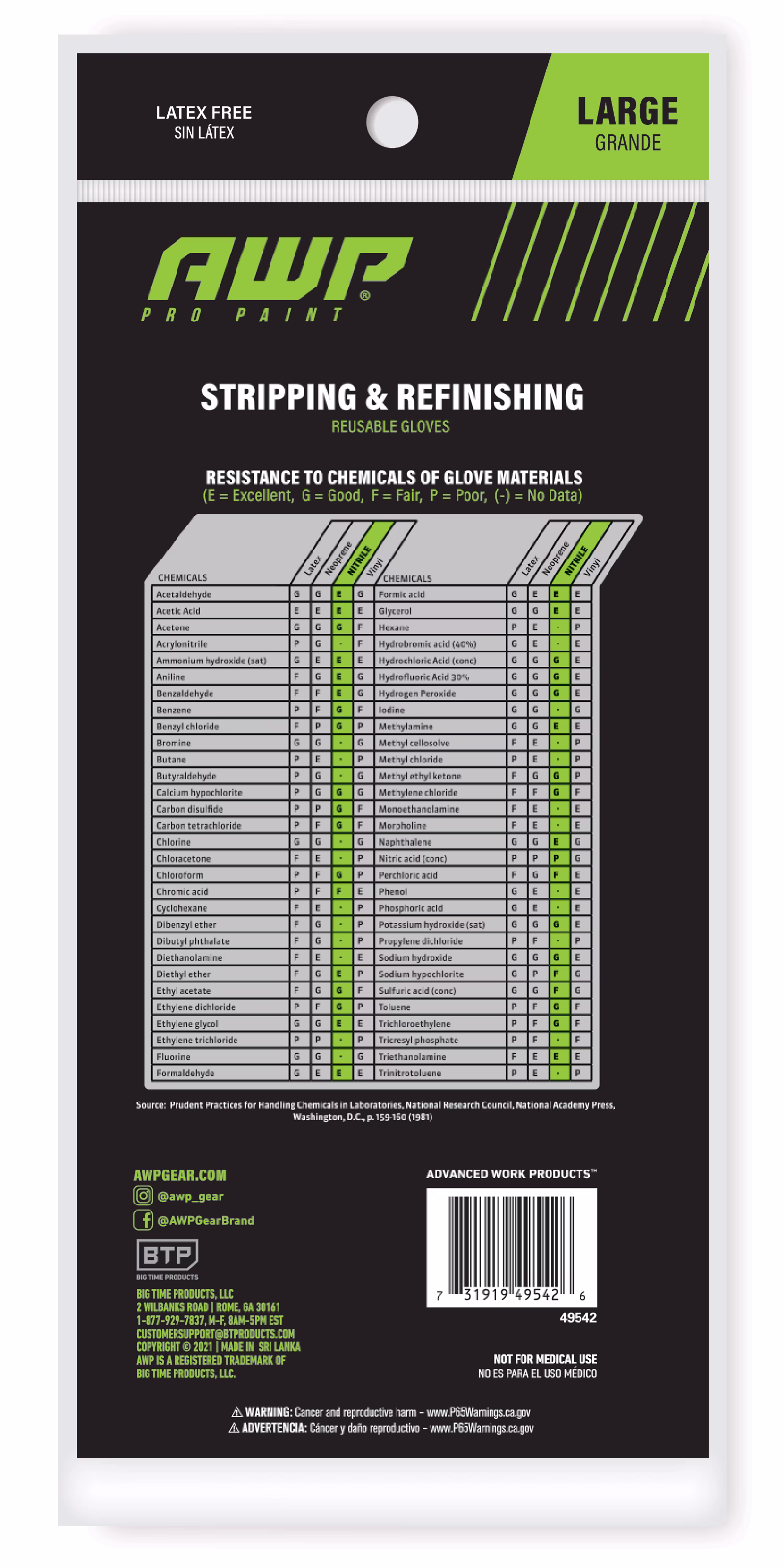 AWP Pro Paint Stripping and Refinishing Glove, Latex Free Glove, Green, Large, 1 Pair