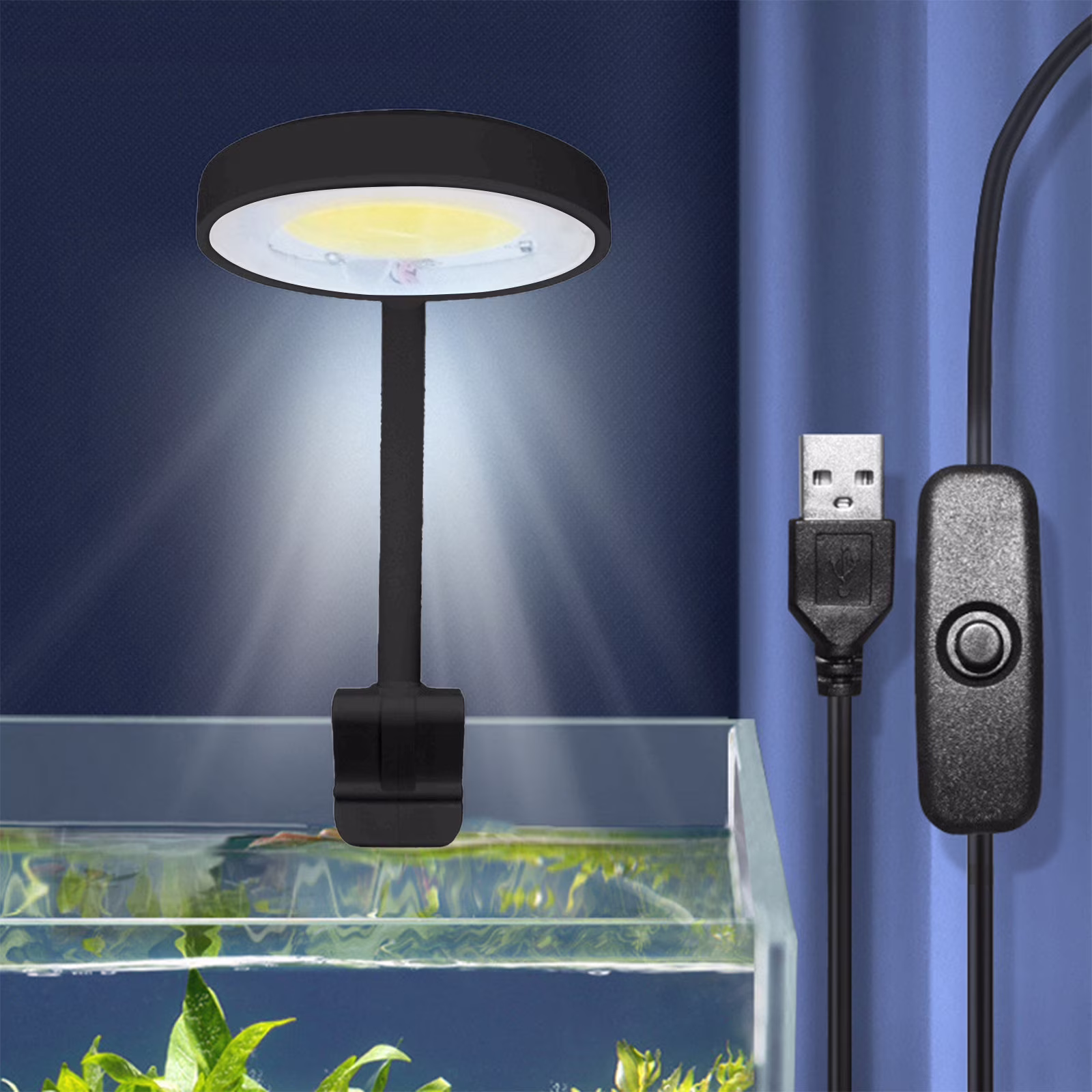 Tarmeek USB LED Aquarium Light, RGB Color Changing Submersible Fish Tank Light with IP68 Waterproof, Adjustable Brightness Low Voltage Spotlights for Tank Black