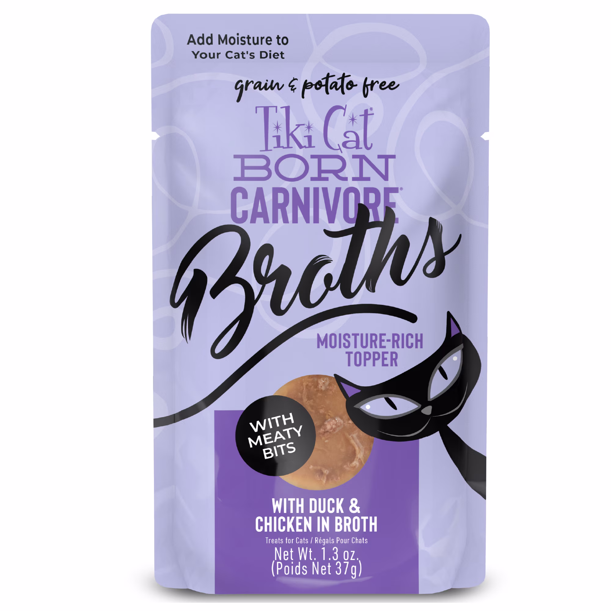 Tiki Cat Born Carnivore Broths Wet Cat Food Topper, Duck & Chicken, 1.3 oz. Pouch