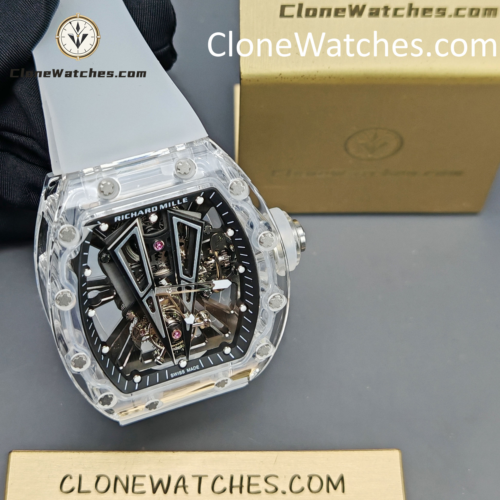 Richard Mille Super Clone Watches 1:1 RM 027 – 03 Full Transparent Tourbillon White Strap