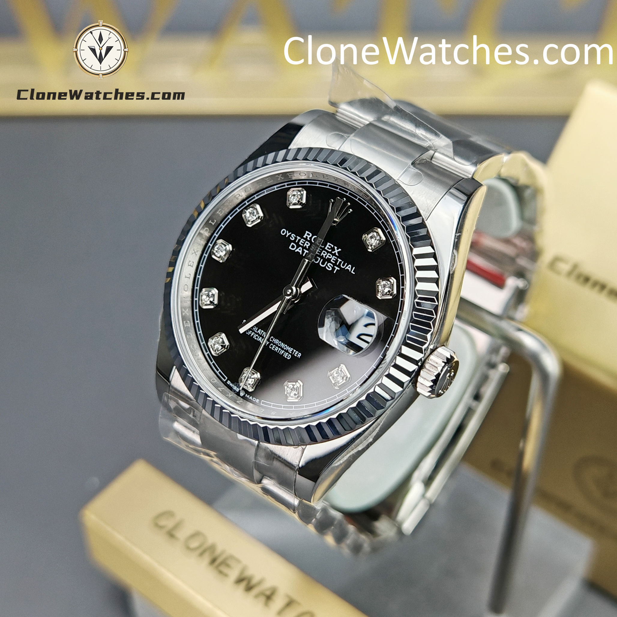 Rolex Super Clone Watches 1:1 DateJust Black Diamond Dial m126234-0028 Oyster 36MM 3235 Movement