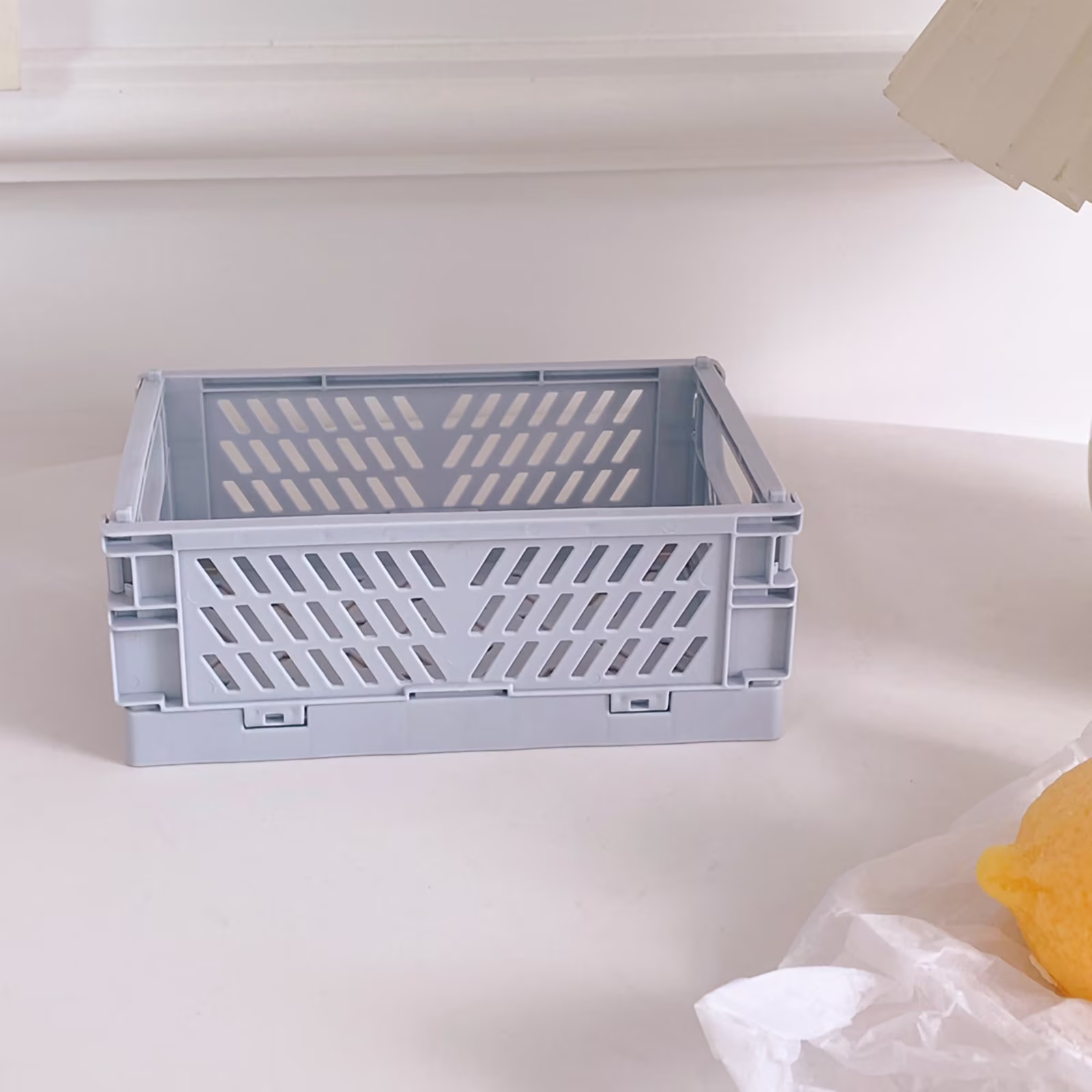 Yhmxh Plastic Folding Baskets, Small Basket Organizer for Desk, Collapsible Crates for Storage, Aesthetic Desktop Storage Bins for Bedroom Living Room Kitchen Bathroom Office, Organizer Gifts(Blue)