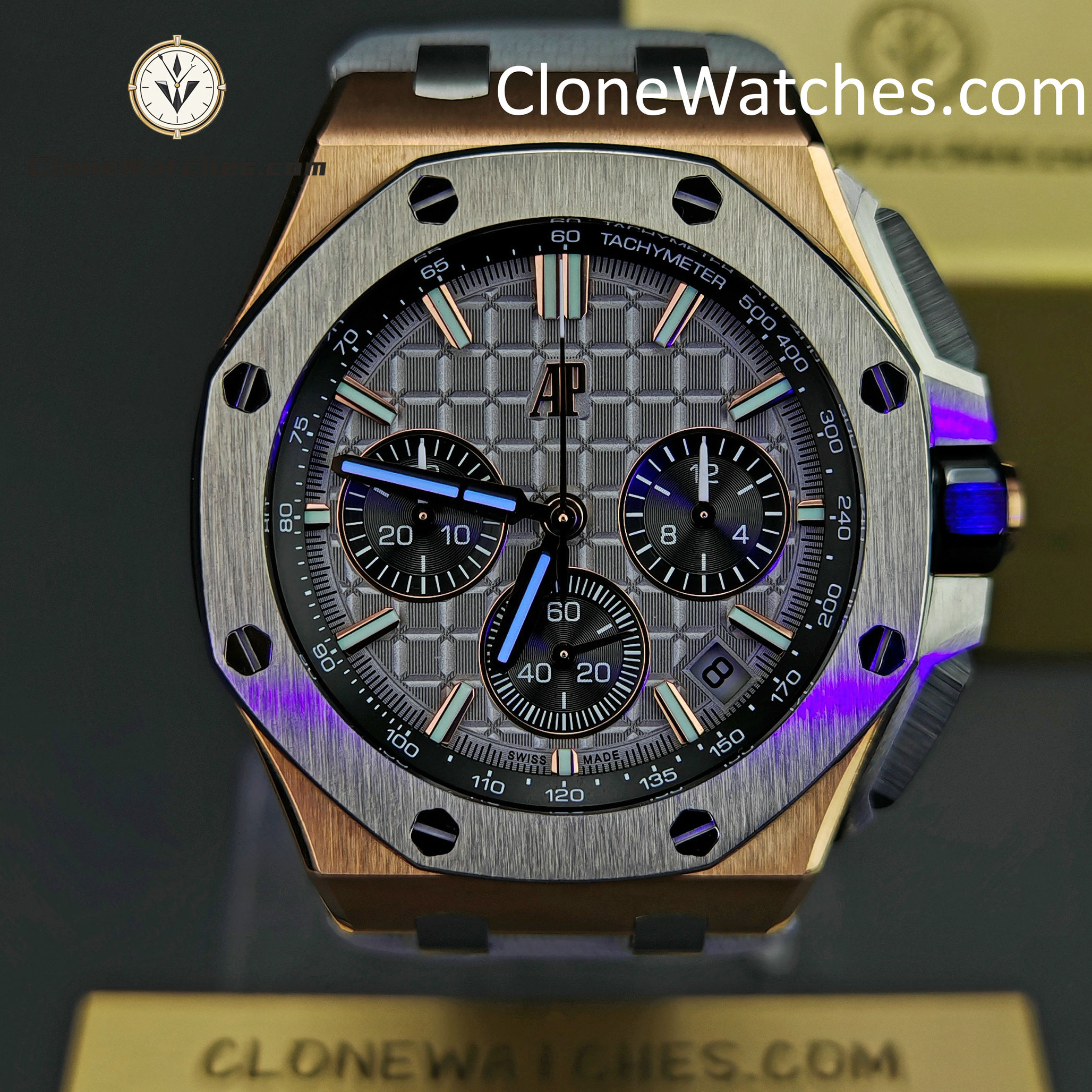 Audemars Piguet Super Clone Watches 1:1 Royal Oak Offshore Rose Gold Gray Dial 26420 Selfwinding Chronograph