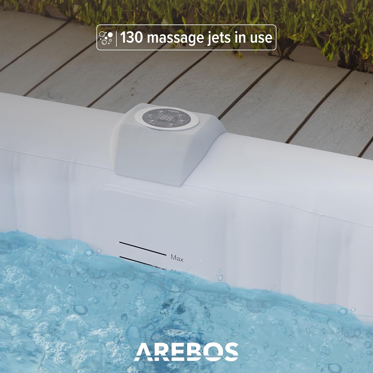 Spa gonflable 2400W extérieur 6 personnes 185 x 185 cm 130 buses massage 910 L chauffage gonflage bouton poussoir couverture incluse