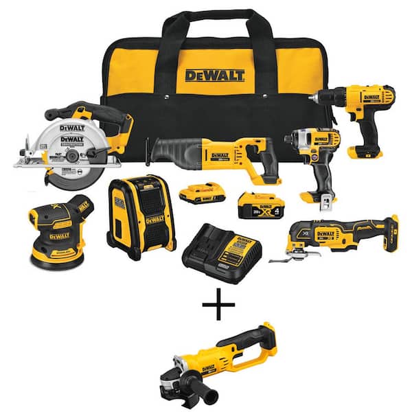 20V MAX Cordless 7 Tool Combo Kit. 20V MAX 4.5-5 in. Grinder. and (1) 20V 4.0Ah and (1) 20V 2.0Ah Batteries