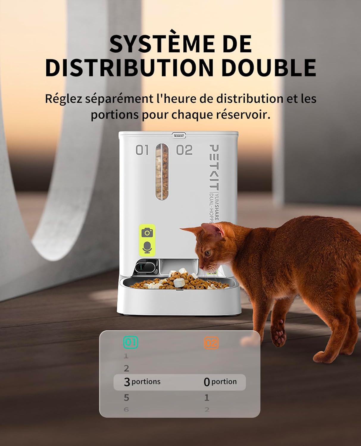 Distributeur croquettes chat caméra 1080P double trémie 5 L contrôle appli