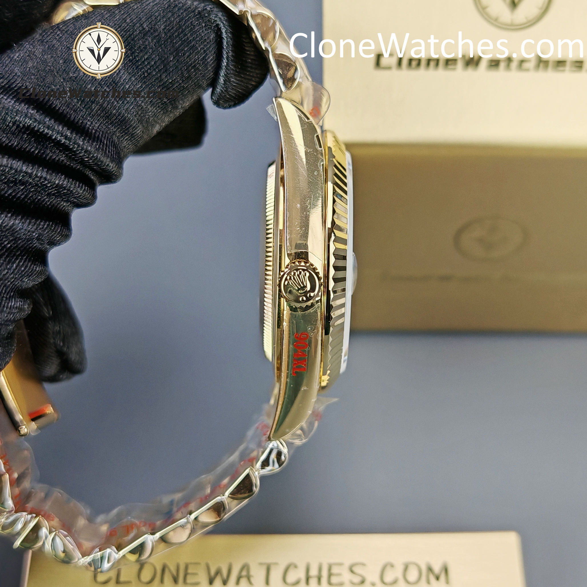 Rolex Super Clone Watches 1:1 Day Date 18K Gold Black Diamond Dial 40mm m228238-0059 3255 Movement
