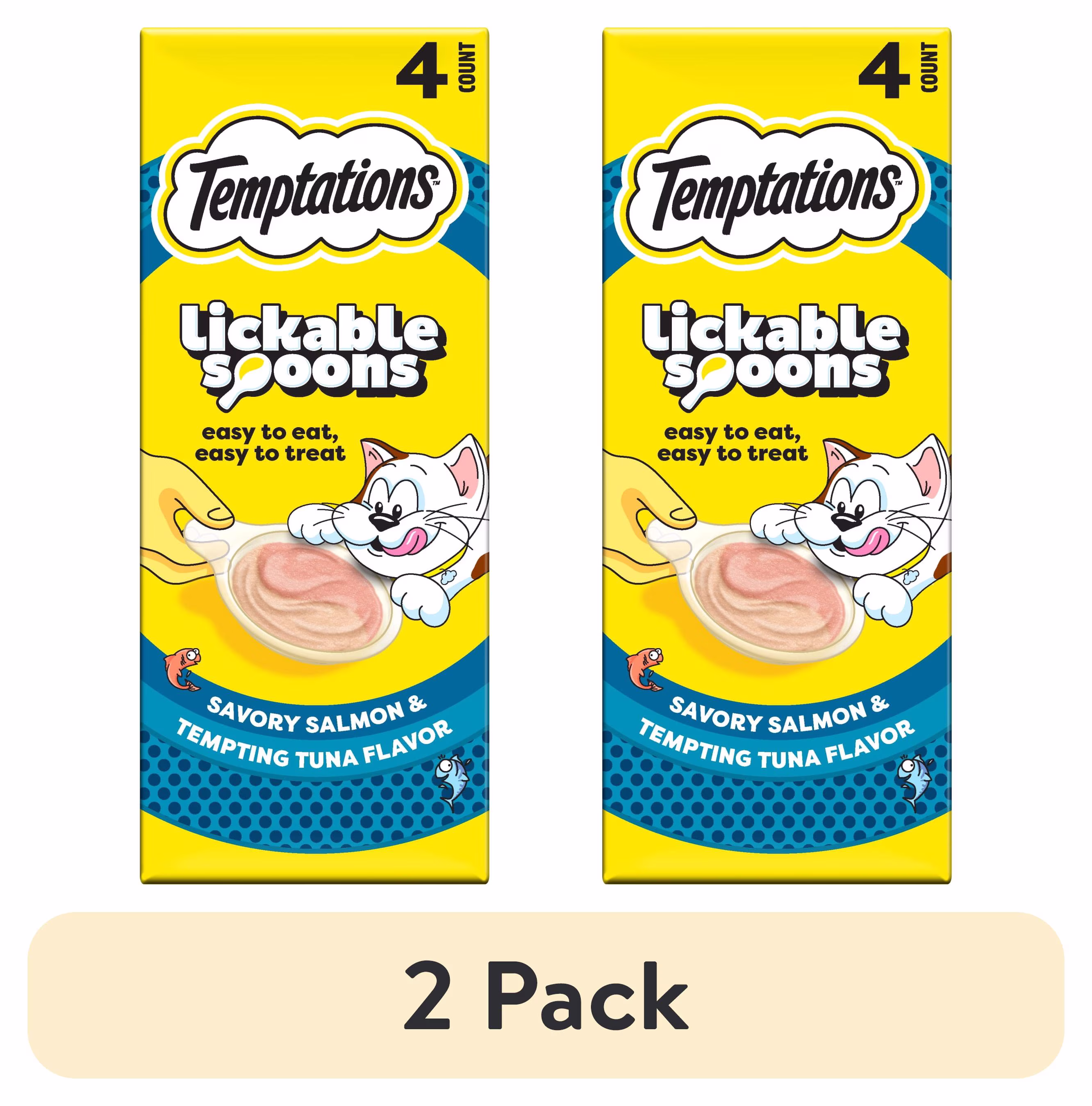 (2 pack) Temptations Lickable Spoons Wet Cat Treat, Savory Salmon & Tempting Tuna, 10 Grams, Pack of 4