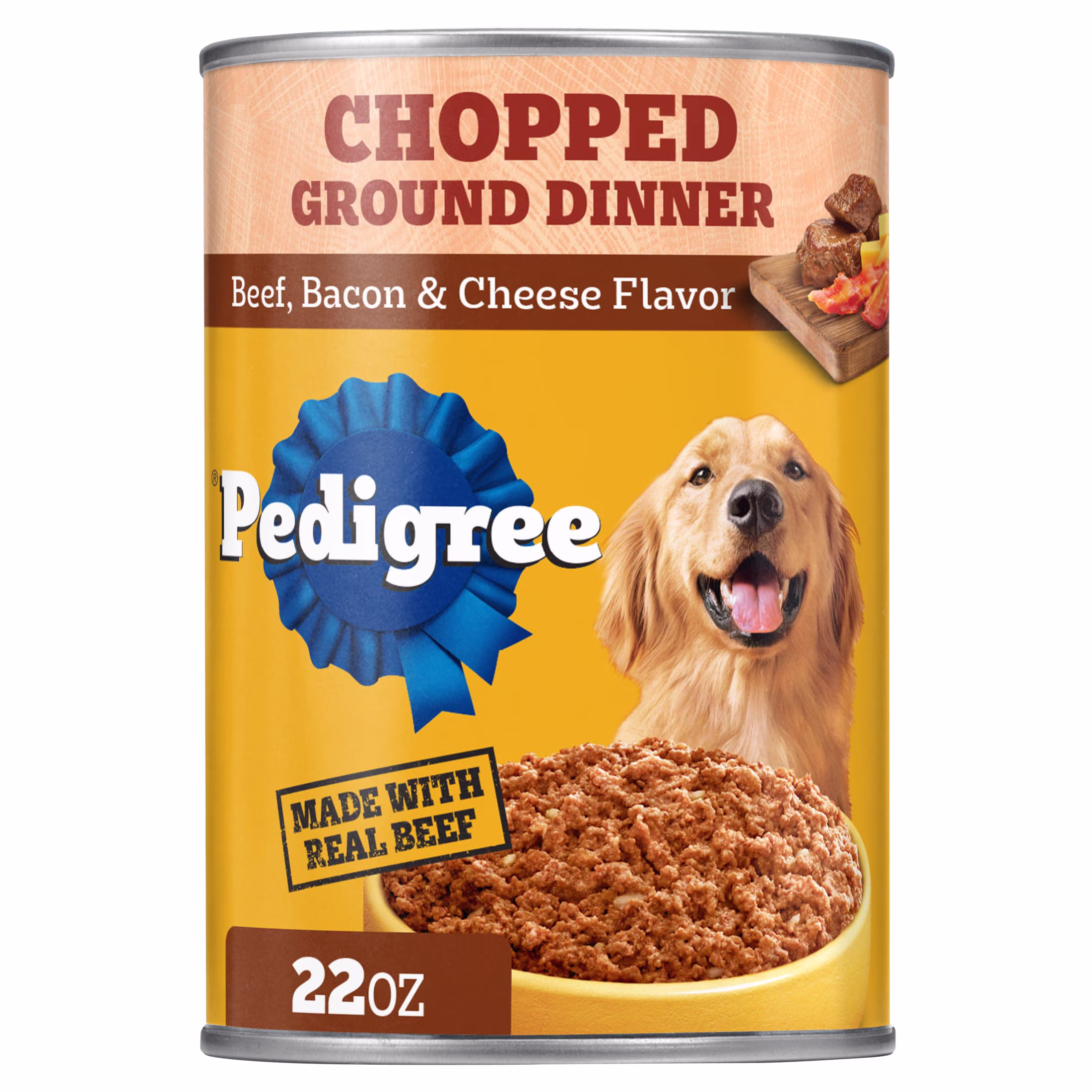 (4 pack) Pedigree Chopped Ground Dinner Beef Bacon & Cheese Flavor Adult Wet Dog Food, (12) 22 Oz Cans