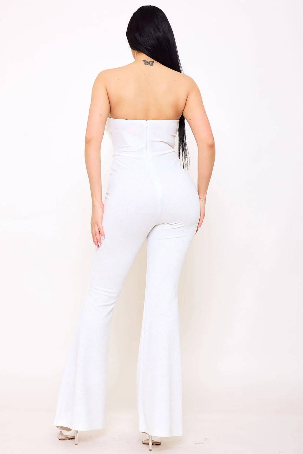 Symphony Jumpsuits - Glitter Tube Top With Mesh Panel Jumpsuit