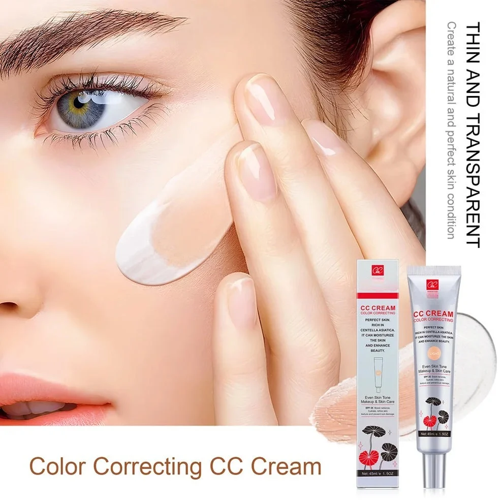Color Correcting CC Cream with Centella - Lightweight Foundation with Whitening, BB Cream Coverage & Skin Repair in One