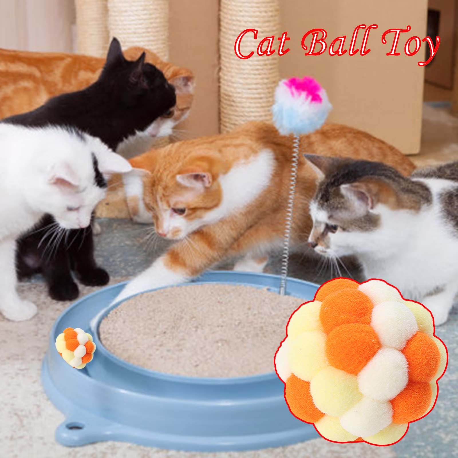 Interactive Cat Toy Plush Balls with Sound, Elastic Bouncing Shaking Play Balls, Soft Colorful Pompom Toys for Indoor Feline Activity and Exercise A#091 A