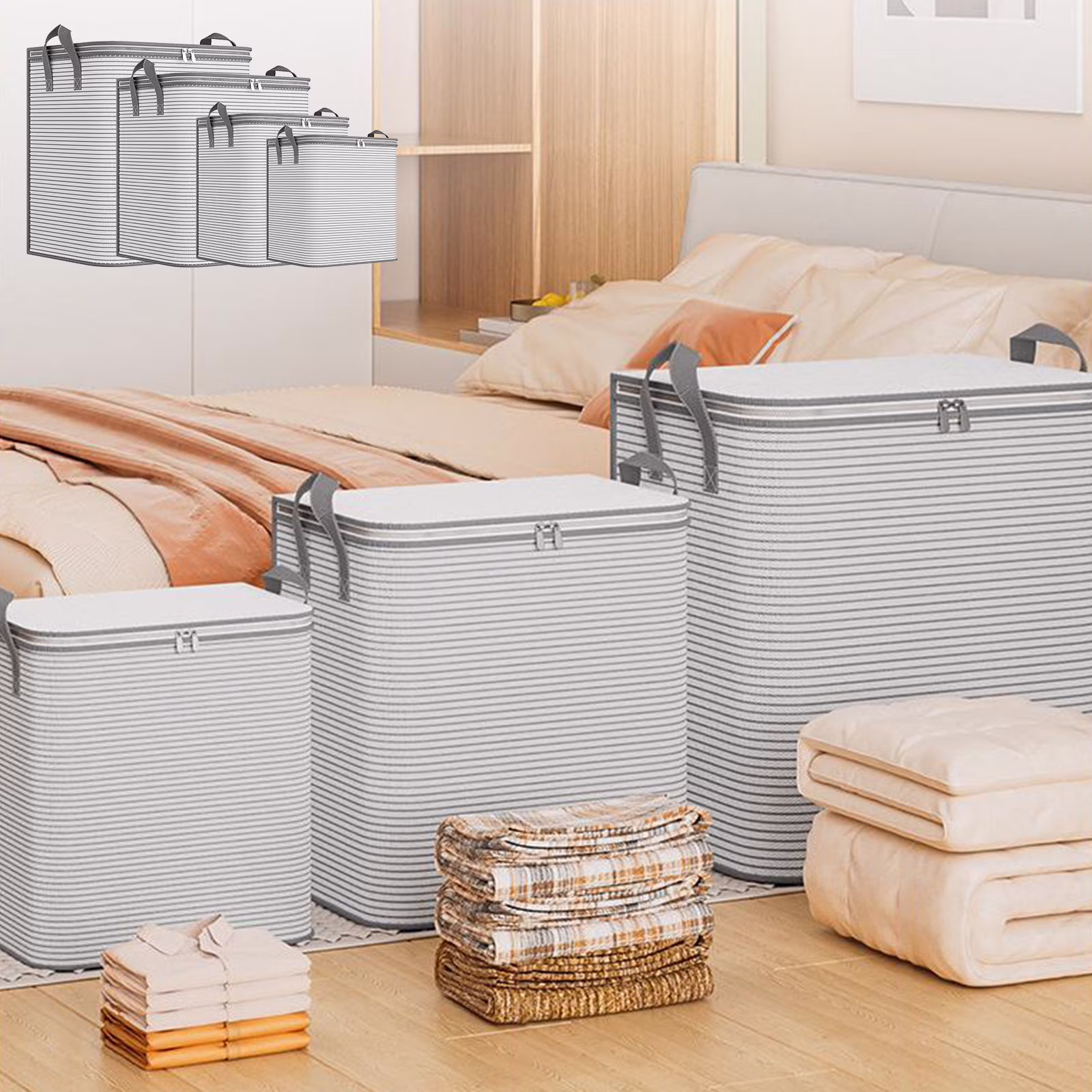 Oversized Heavy Duty Storage Bag with Sturdy Reinforced Handles, Thick Double Zipper Tote, Large Capacity Organizer for Clothes Bedding Comforters and Home Storage Needs, 20*18*14in, Gray