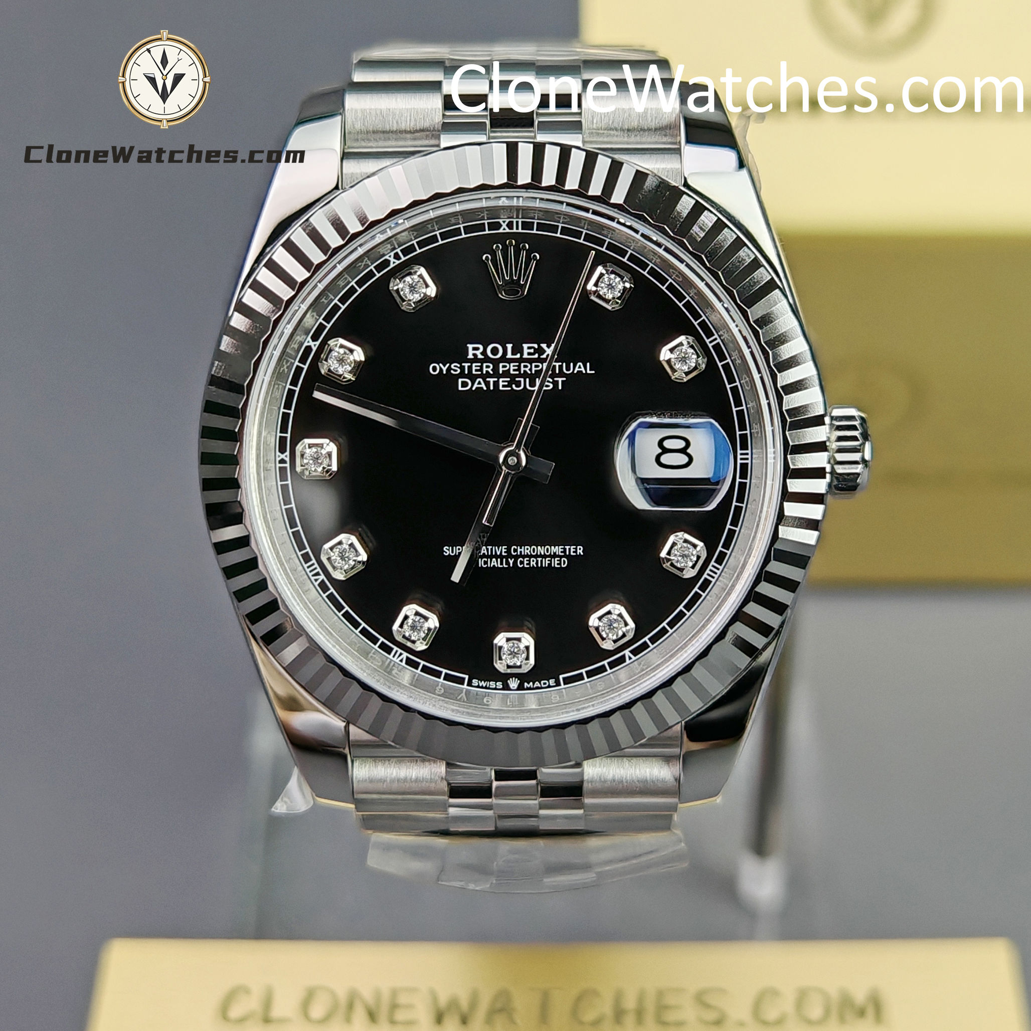 Rolex Super Clone Watches 1:1 DateJust Black Diamond Dial Jubilee 41MM m126334-0012 3235 Movement
