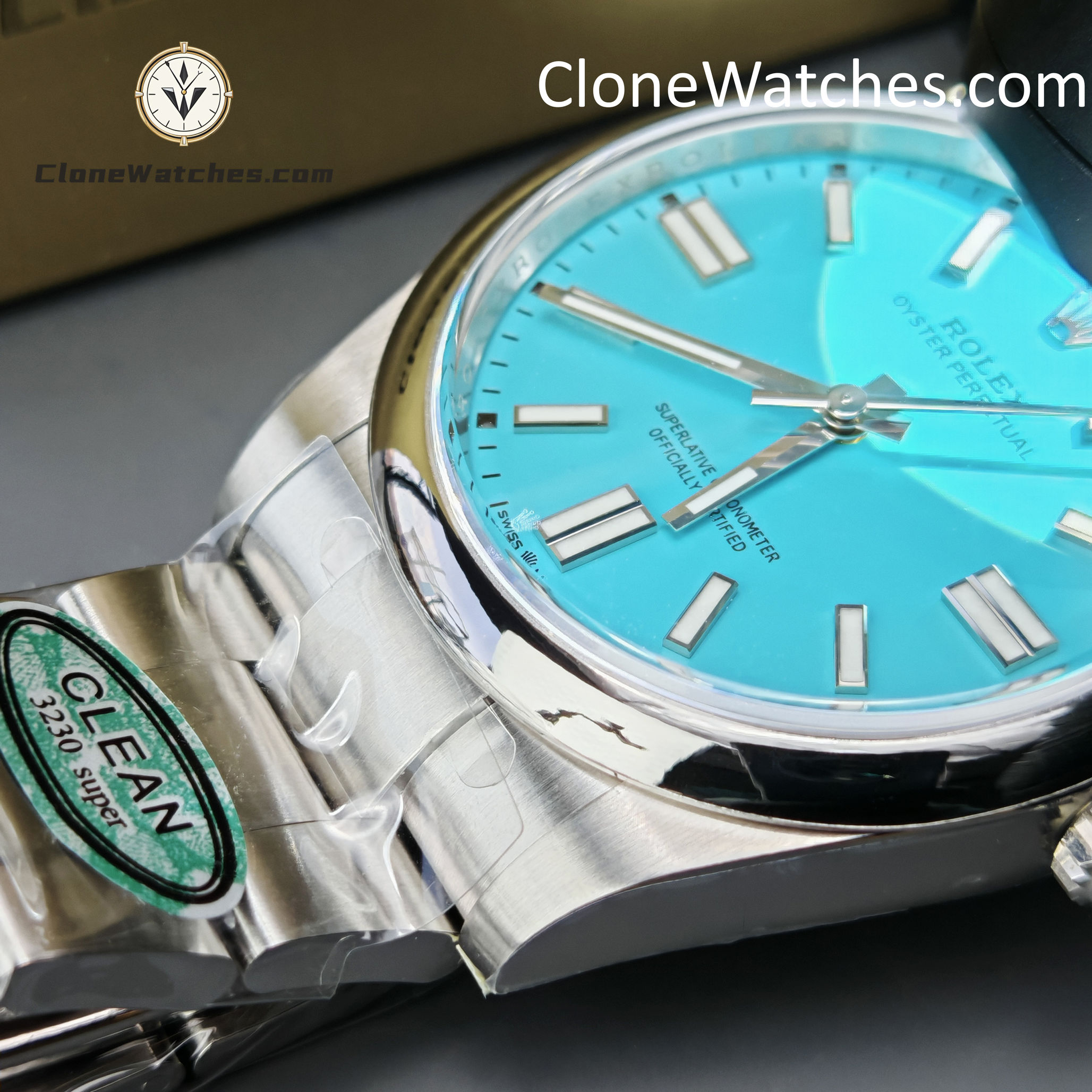 Rolex Super Clone Watches 1:1 Oyster Perpetual Turquoise Blue Dial 41mm m124300-0006 3230 Movement