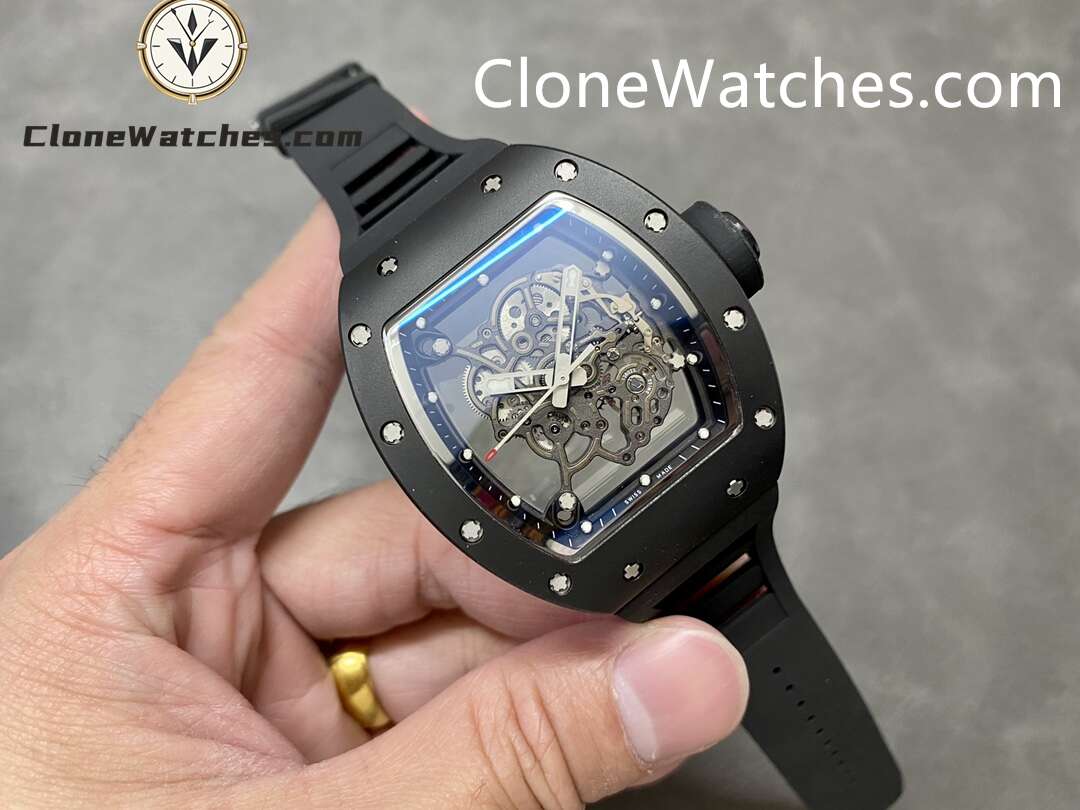 Richard Mille Super Clone Watches 1:1 RM 055 Ceramics Tourbillon Black Strap