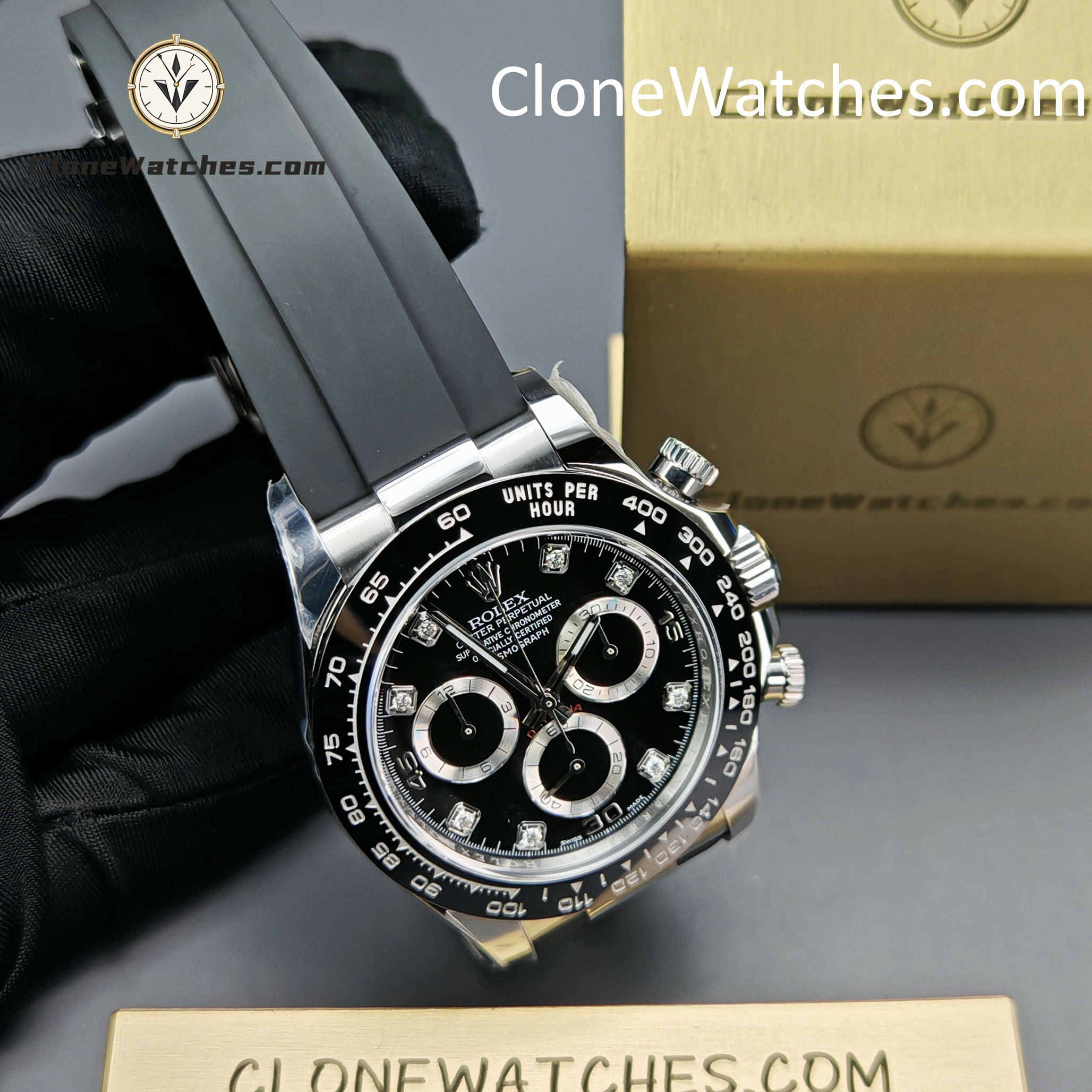 Rolex Super Clone Watches 1:1 Daytona Black Diamond Dial m116519ln-0025 4130 Movement