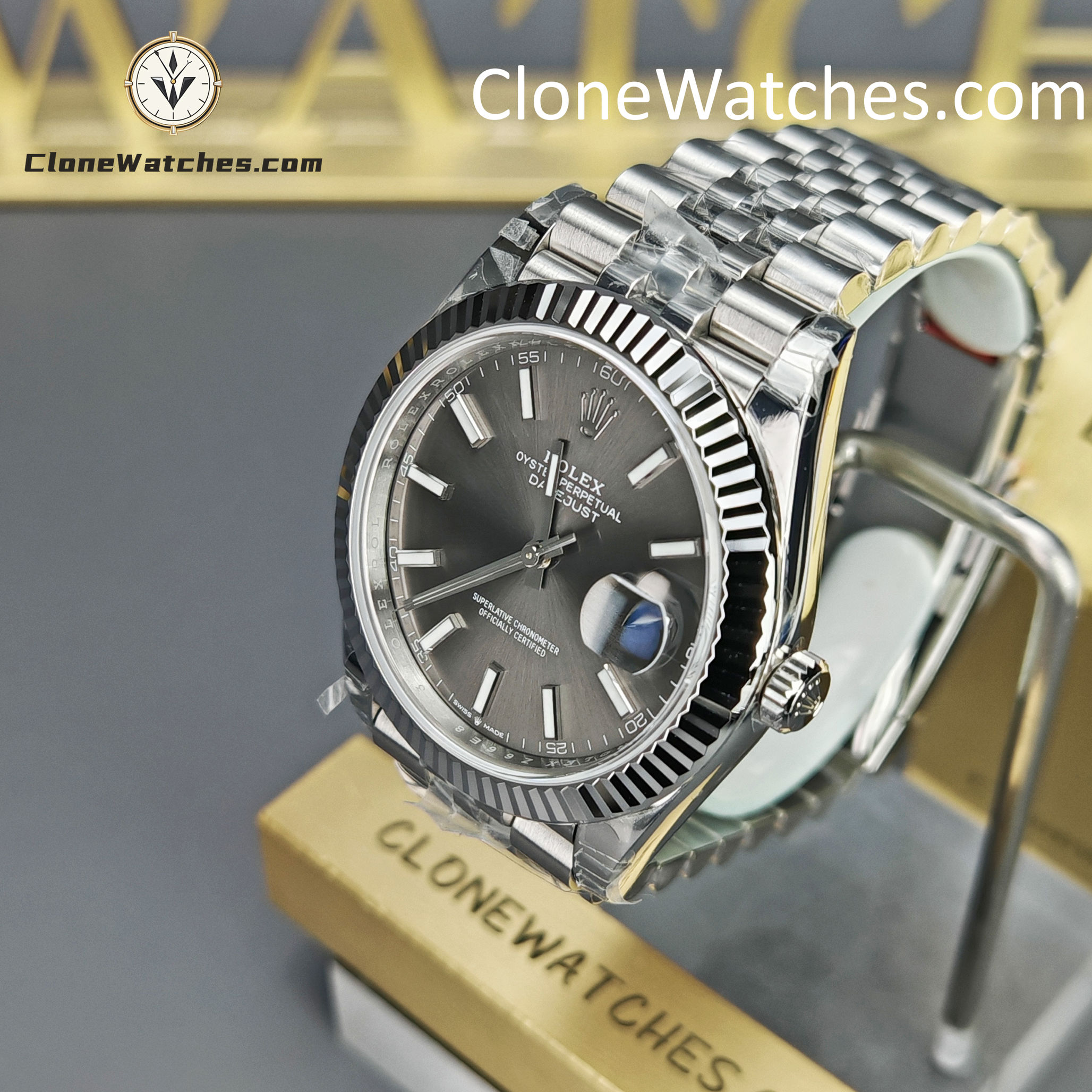 Rolex Super Clone Watches 1:1 DateJust Grey Dial m126334-0014 Jubilee 41MM 3235 Movement