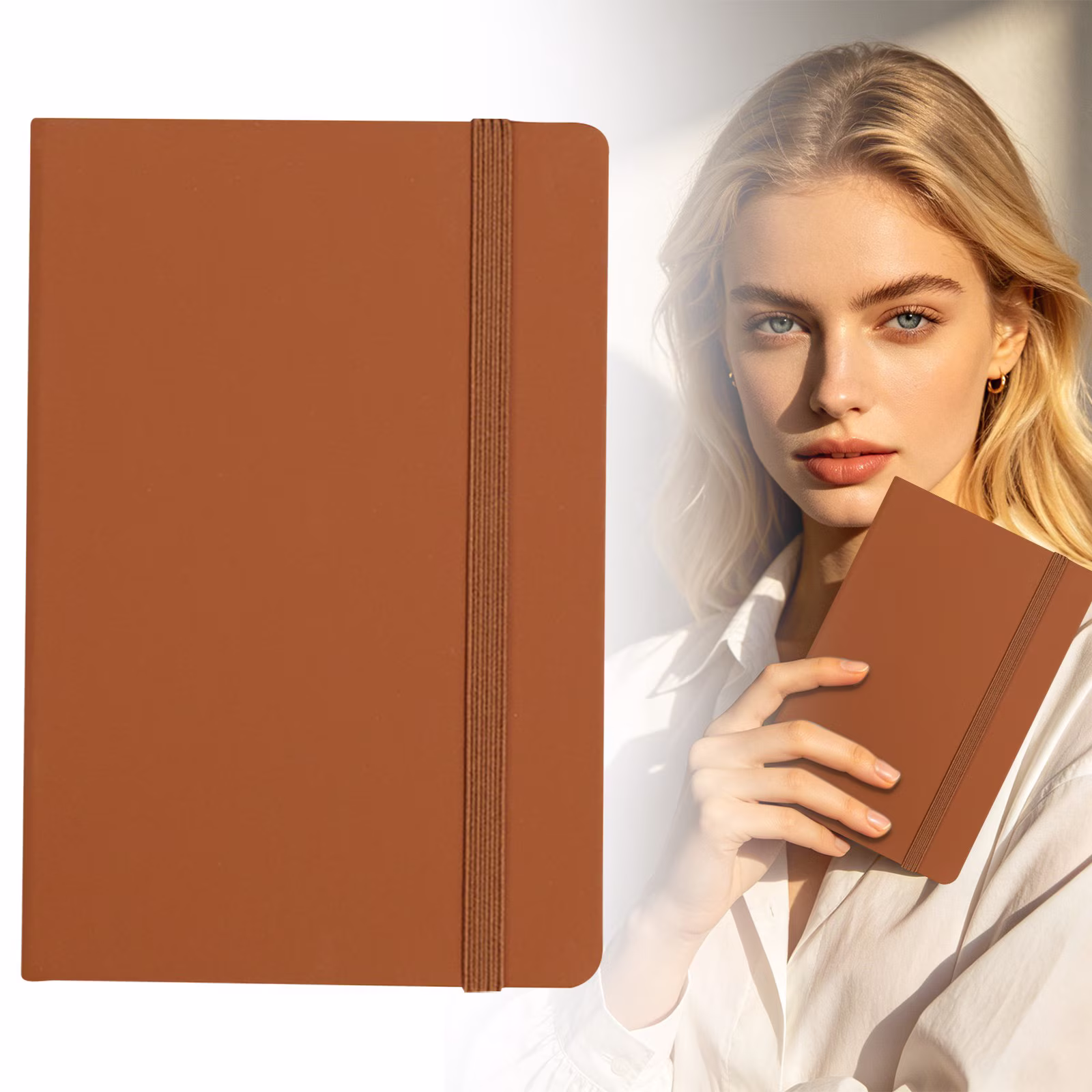 1 Pack Pocket Notebook Journals, A6 Mini Notebooks, 80 Sheets/160 Pages, Small Cute Memo Notepads Hardcover College Ruled Lined Journals with Pen Holder for Home Office Business Work, Brown