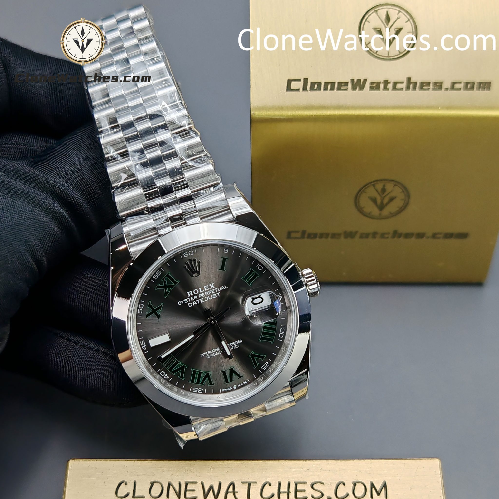 Rolex Super Clone Watches 1:1 DateJust Grey Roman Dial m126300-0014 Jubilee 41MM 3235 Movement