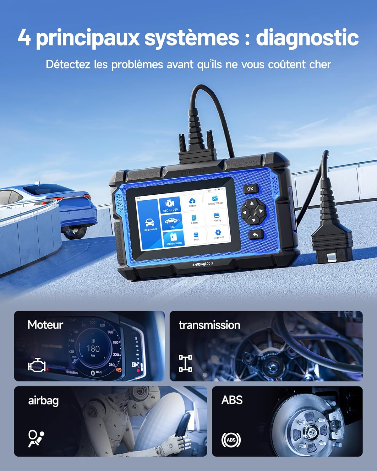 Valise diagnostic auto OBD2 4 systèmes 9 réinitialisations complètes
