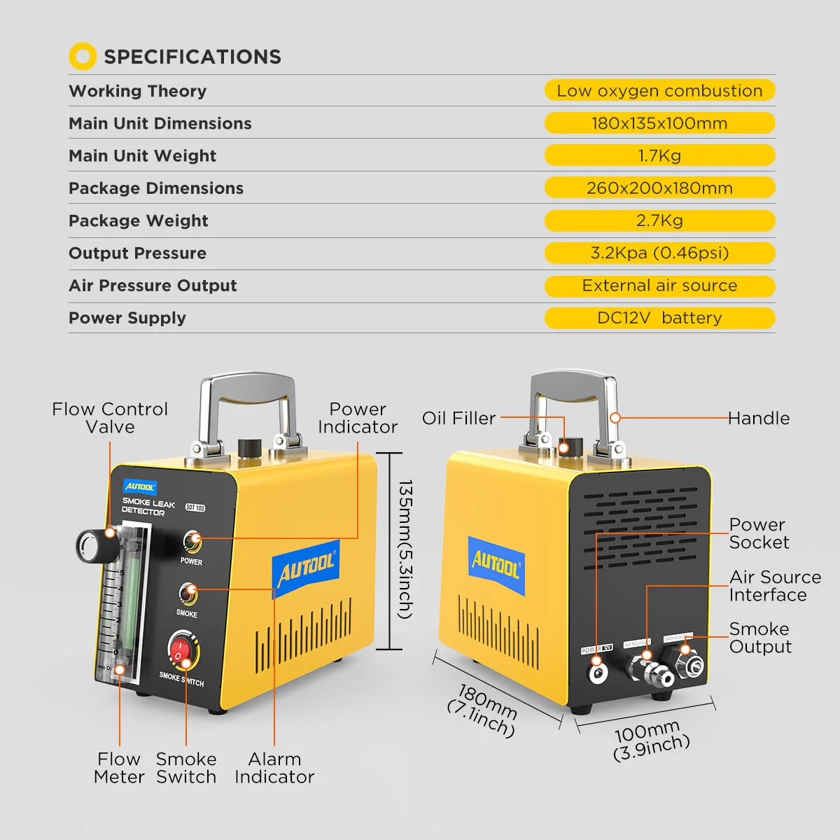 AUTOOL Smoke Machine Automotive Leak Detector