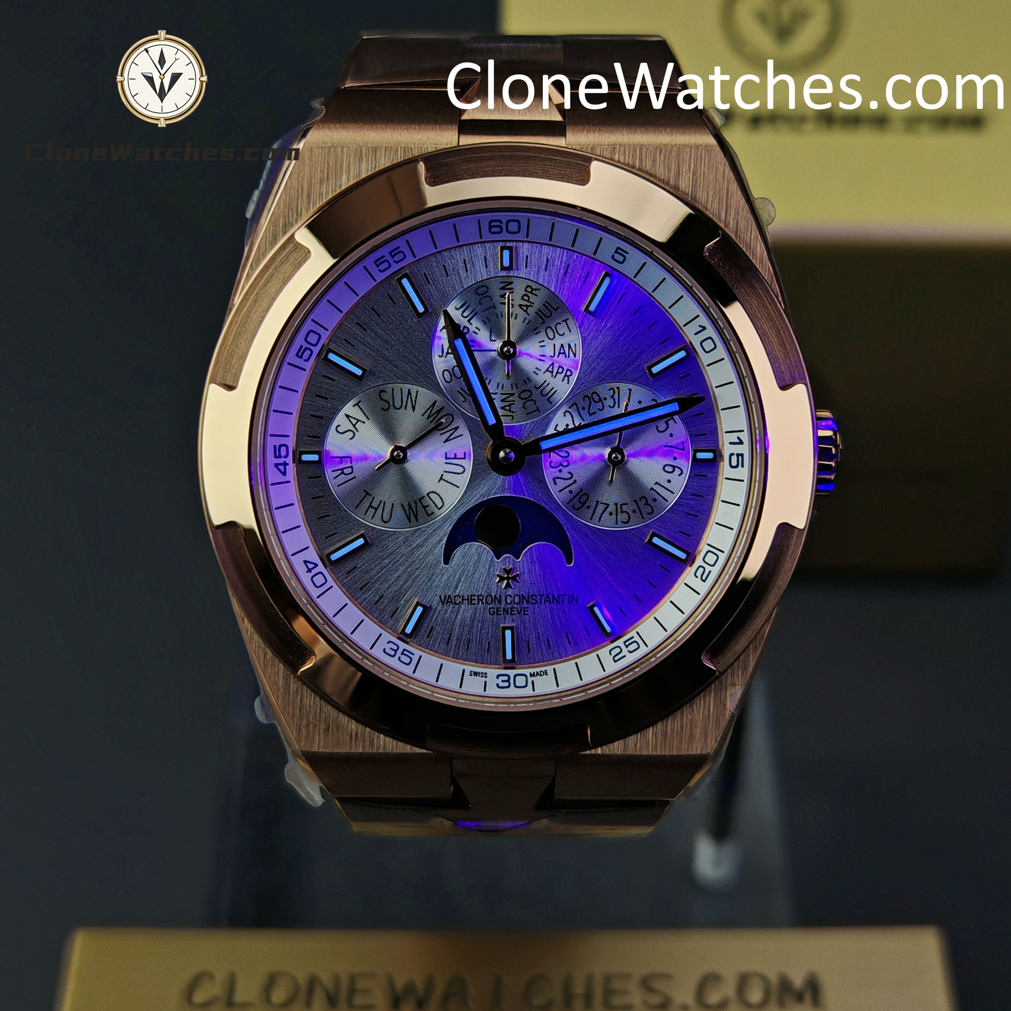 Vacheron Constantin Super Clone Watches 1:1 Overseas perpetual calendar Rose Gold 4300V/220R-B064