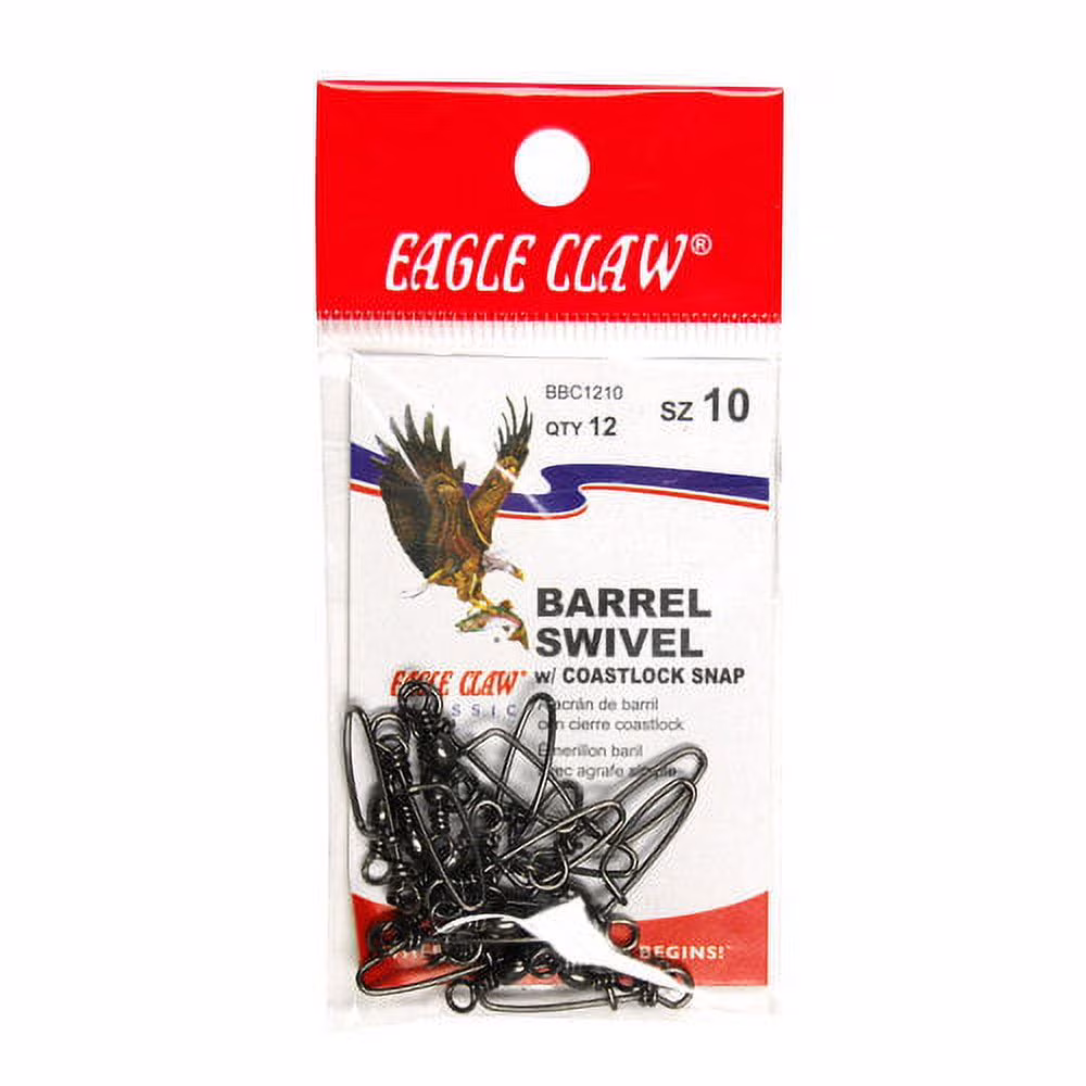 Eagle Claw Barrel Swivel with Coastlock, Black, Size 1, 12 Pack
