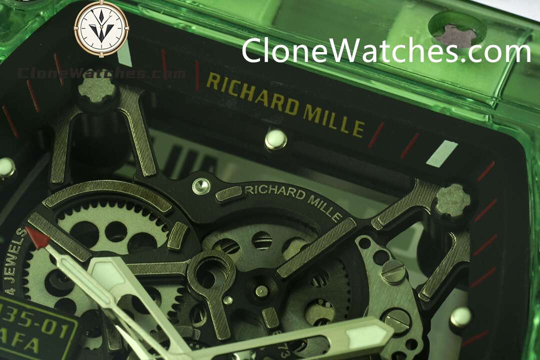 Richard Mille Super Clone Watches 1:1 RM 035 Green Crystal Tourbillon White Strap