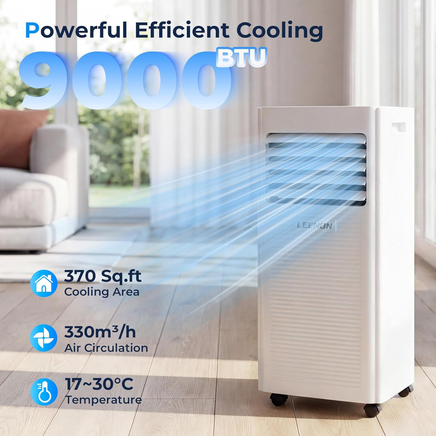 Climatiseur mobile 9000 BTU 4 en 1 déshumidificateur mode sommeil silencieux kit fenêtre télécommande 35 m²