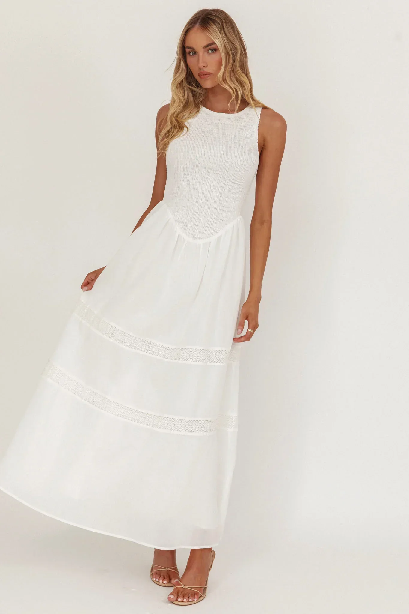 Smith Shirred Bodice Midi Dress White