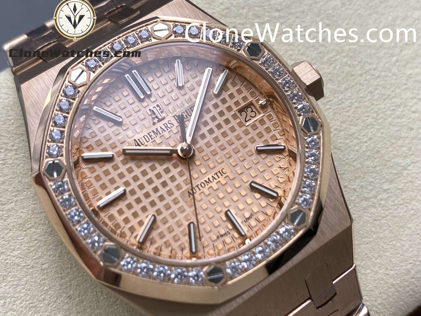 Audemars Piguet Super Clone Watches 1:1 Royal Oak Rose Gold 15451OR Grande Tapisserie Dial 37MM