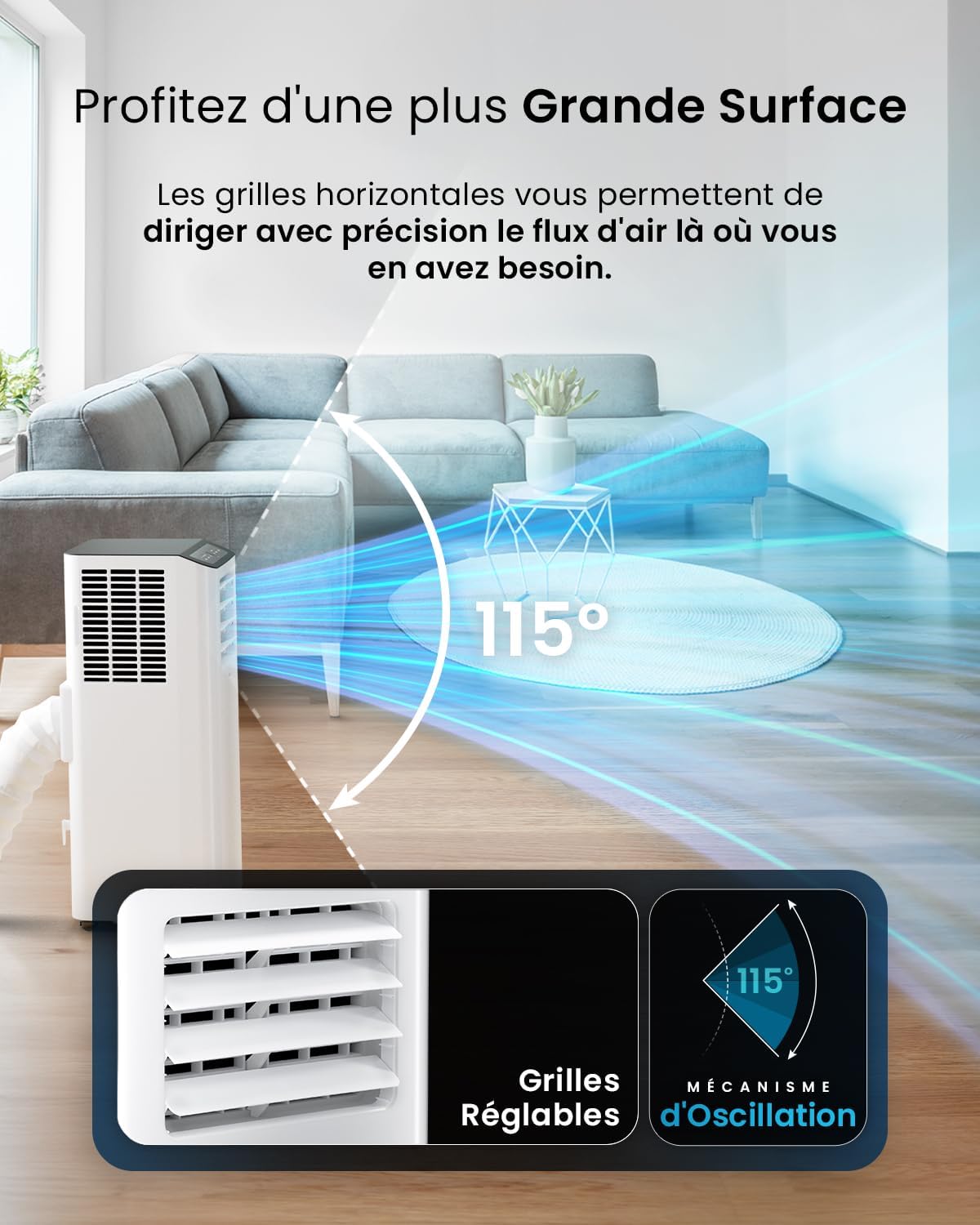 Climatiseur mobile 9000 BTU 4 en 1 WiFi minuterie 24 h télécommande kit fenêtre 22 m² classe A