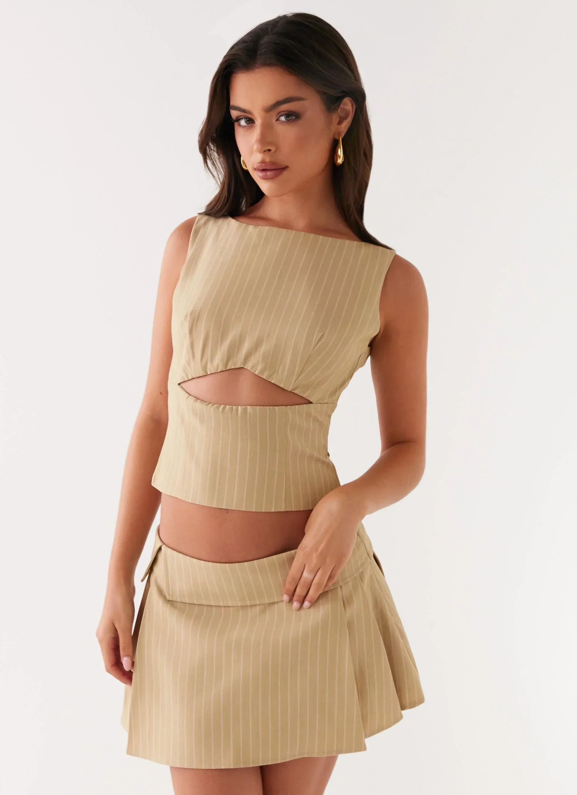 Miki Mini Skirt - Beige Stripe