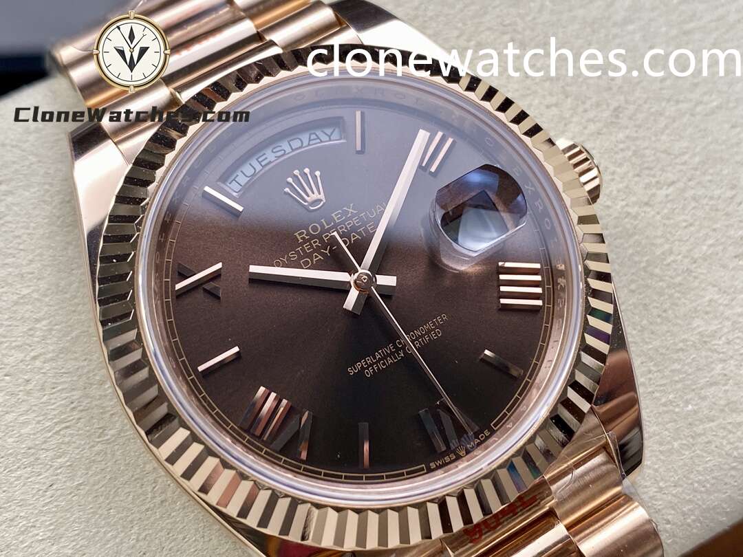 Rolex Super Clone Watches 1:1 Day Date Rose Gold Brown Roman Dial 40mm m228235-0002 3255 Movement